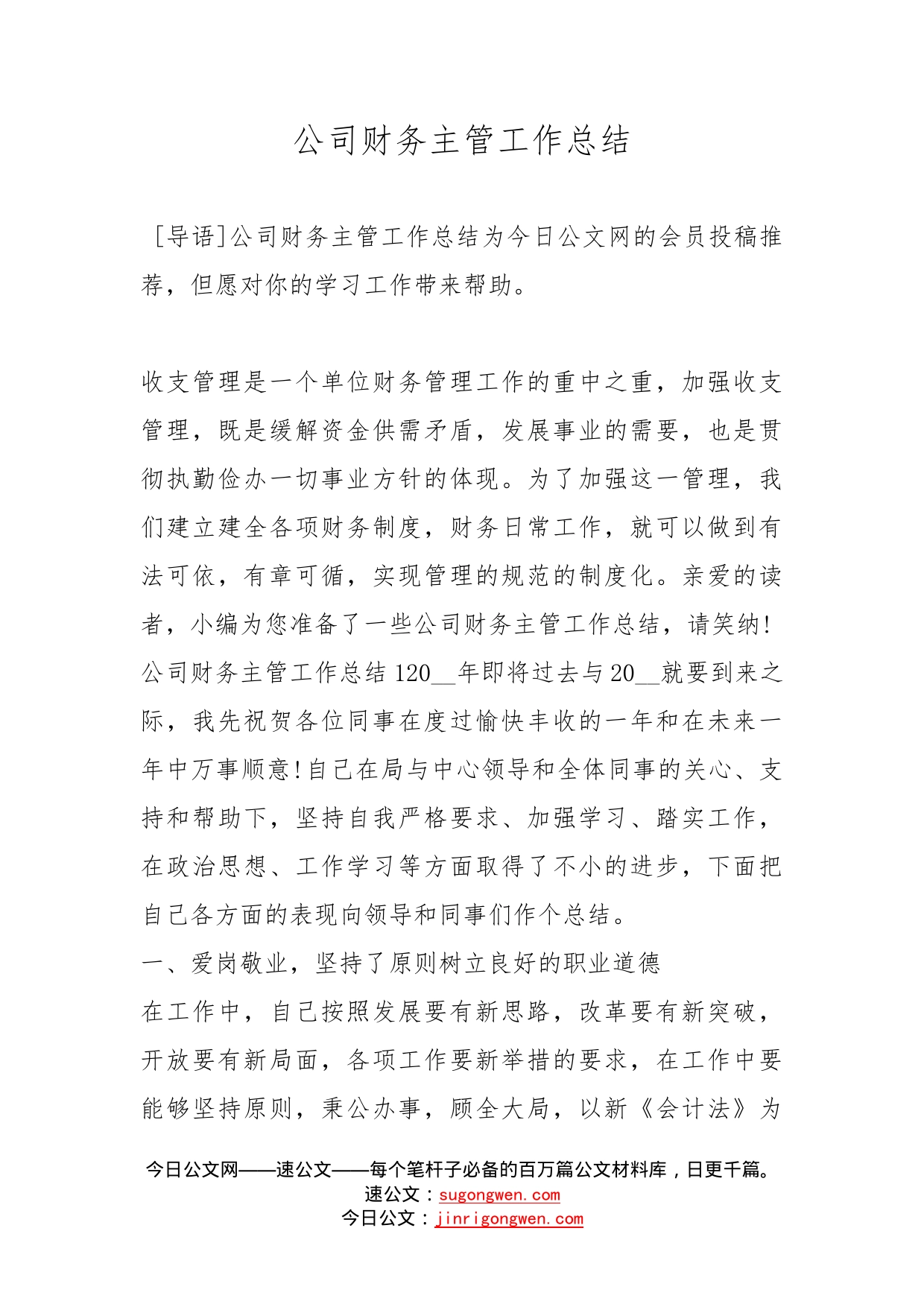 公司财务主管工作总结_第1页