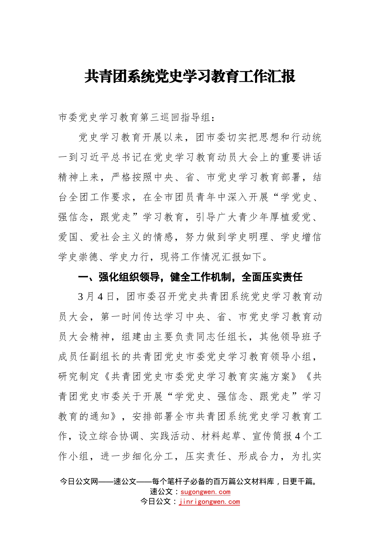 共青团系统党史学习教育工作汇报_第1页