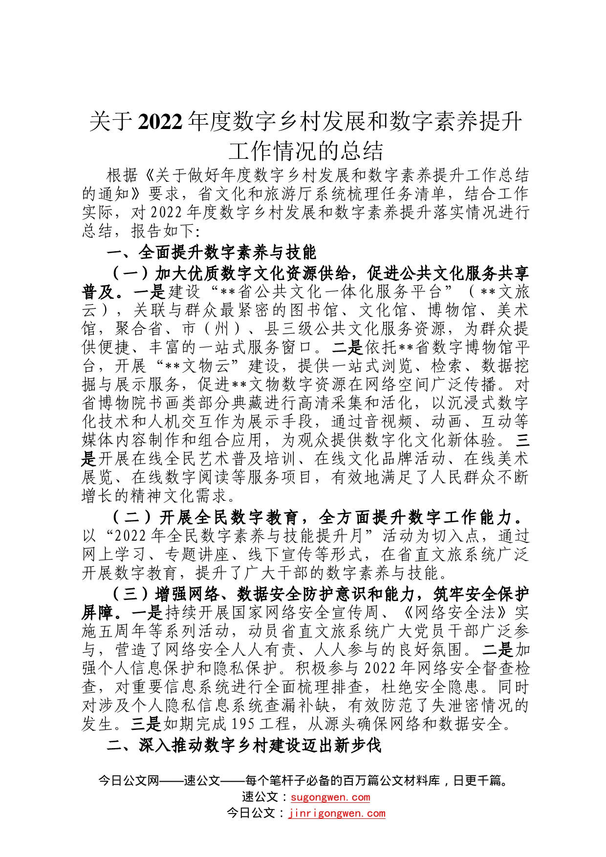 关于2022年度数字乡村发展和数字素养提升工作情况的总结6_第1页