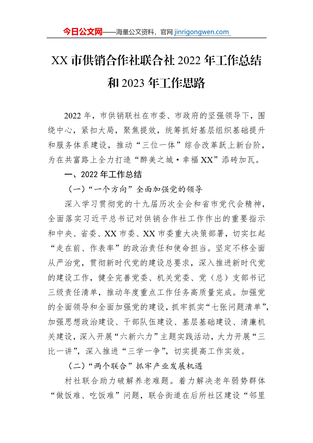 XX市供销合作社联合社2022年工作总结和2023年工作思路【PDF版】_第1页