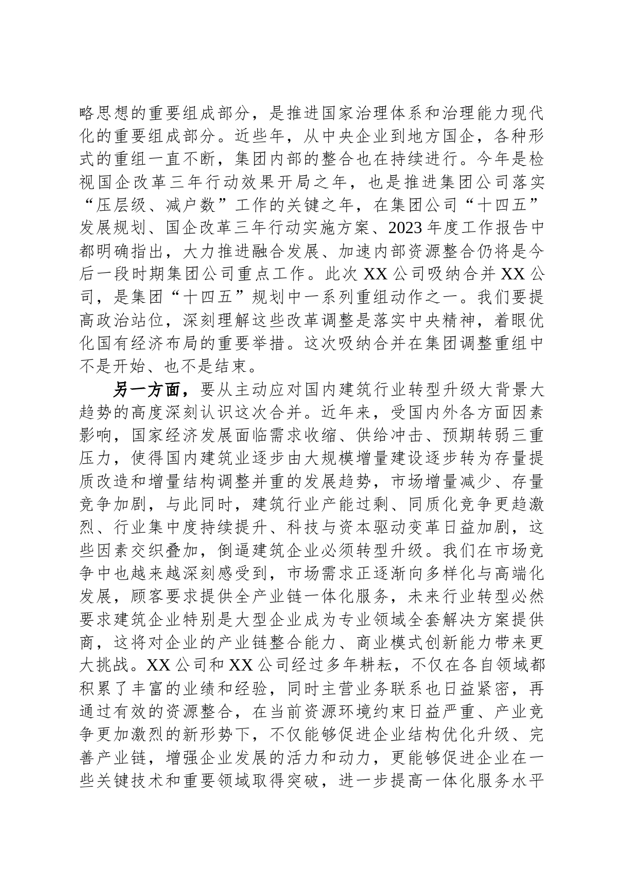 公司董事长在企业合并大会上的讲话_第2页