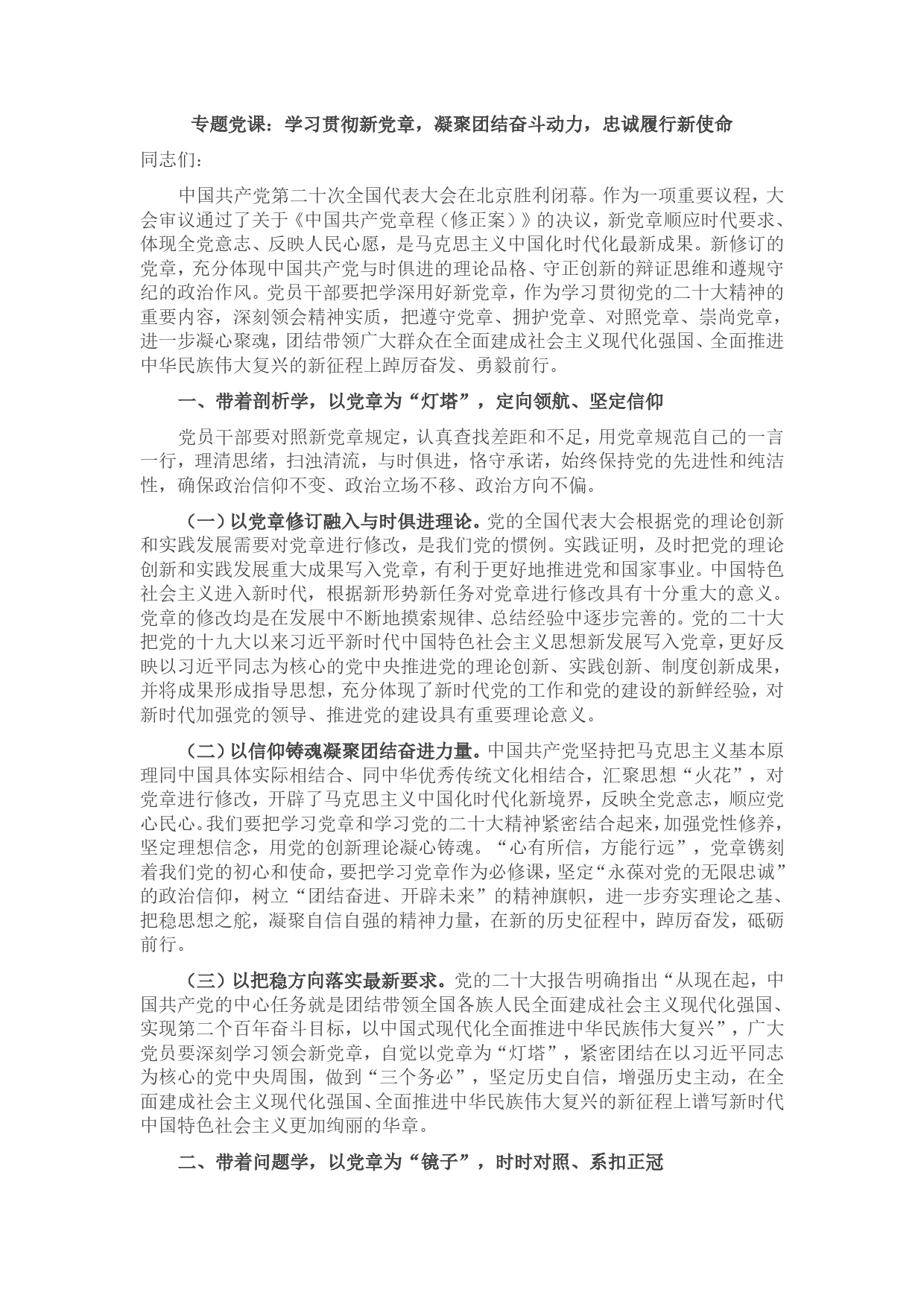 专题党课：学习贯彻新党章，凝聚团结奋斗动力，忠诚履行新使命_第1页