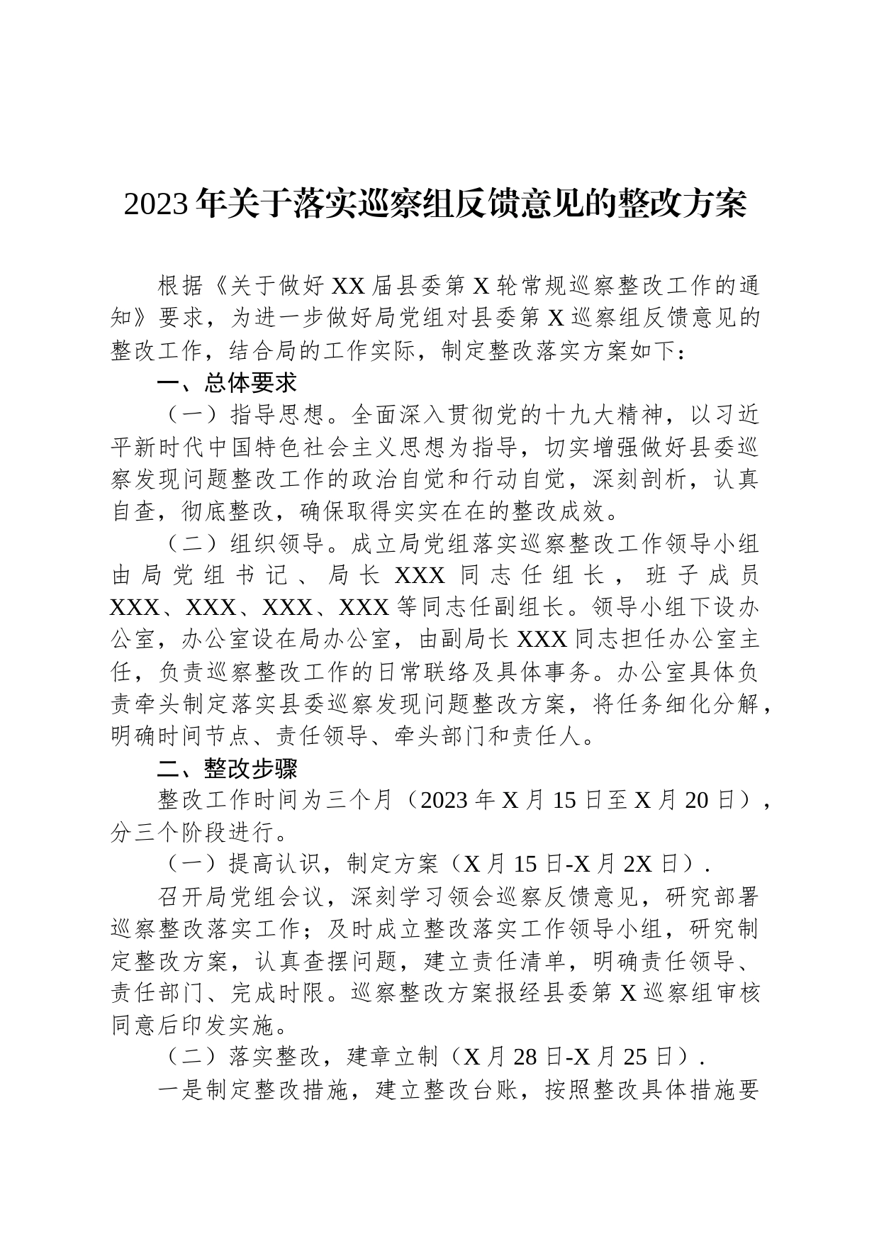 2023年关于落实巡察组反馈意见的整改方案_第1页