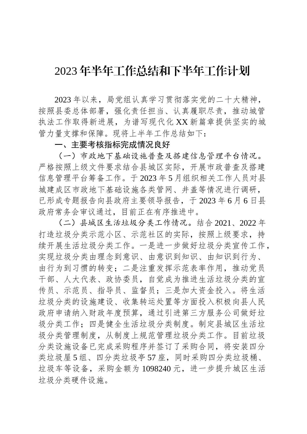 2023年半年工作总结和下半年工作计划(20230705)_第1页