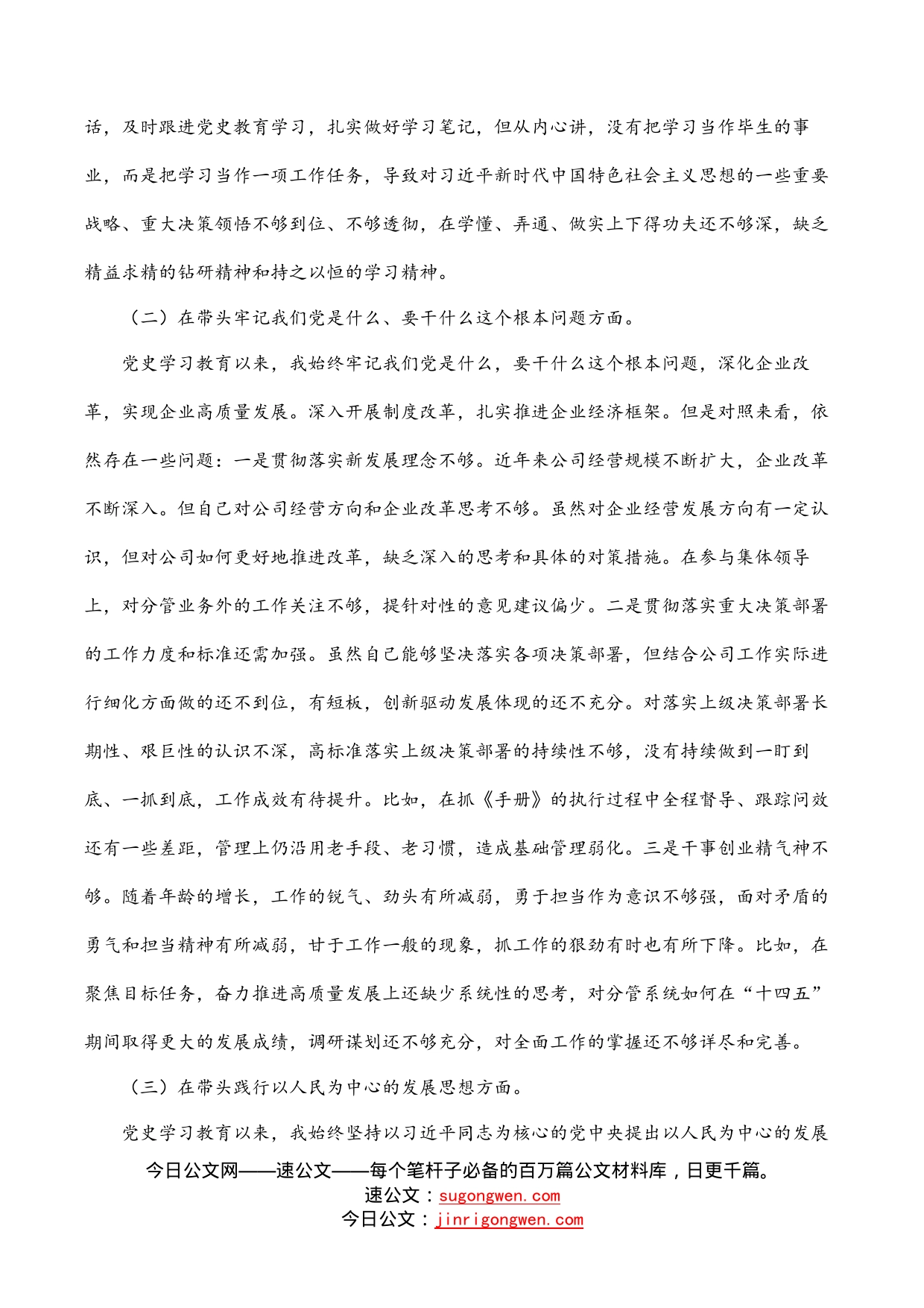 国企副总经理党史学习教育五个带头专题民主生活会对照检查材料_第2页