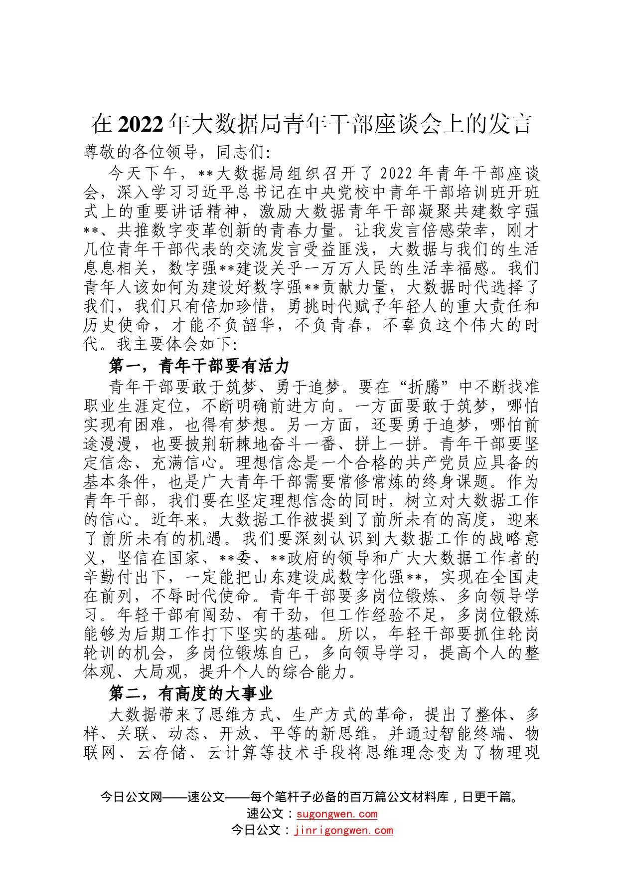 在2022年大数据局青年干部座谈会上的发言50_第1页