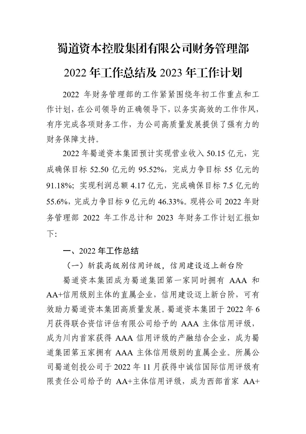 公司财务管理部2022年工作总结及2023年工作计划63_第1页