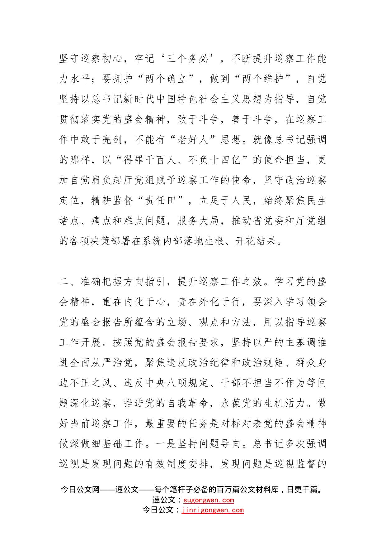 巡察干部学习党的盛会精神交流研讨材料_第2页