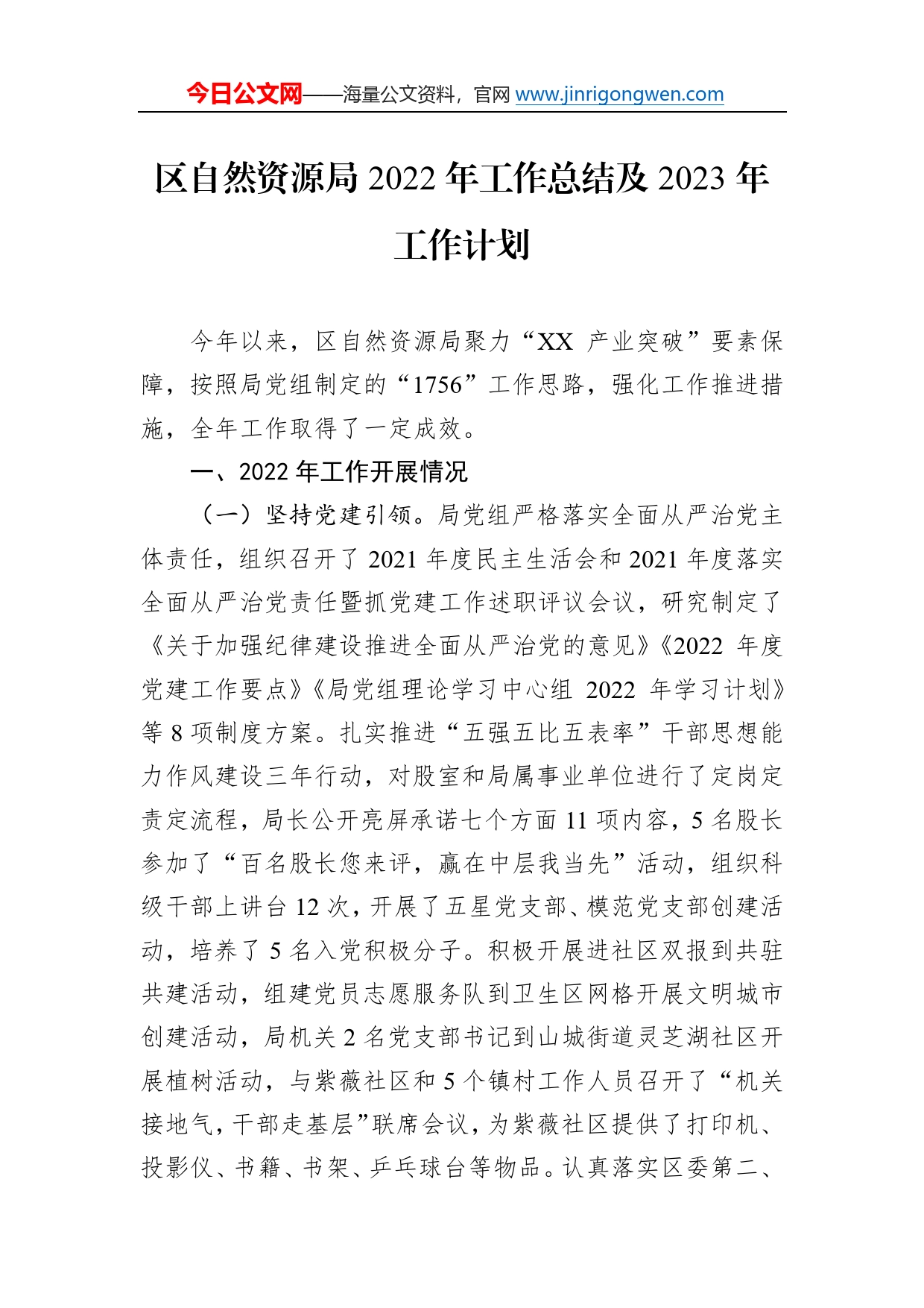 区自然资源局2022年工作总结及2023年工作计划449_第1页