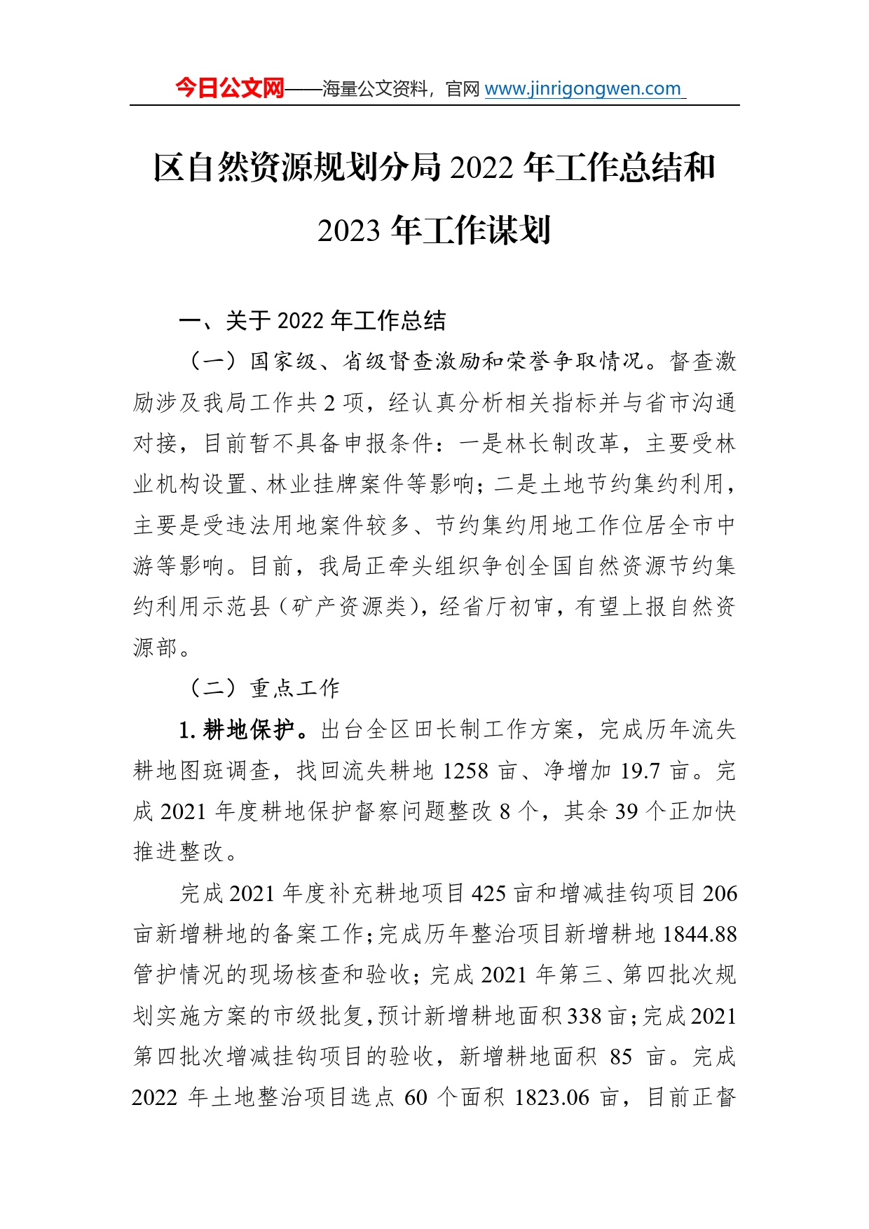 区自然资源规划分局2022年工作总结和2023年工作谋划1_第1页