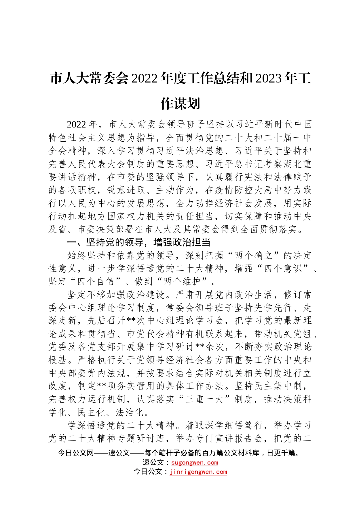 市人大常委会2022年度工作总结和2023年工作谋划_第1页