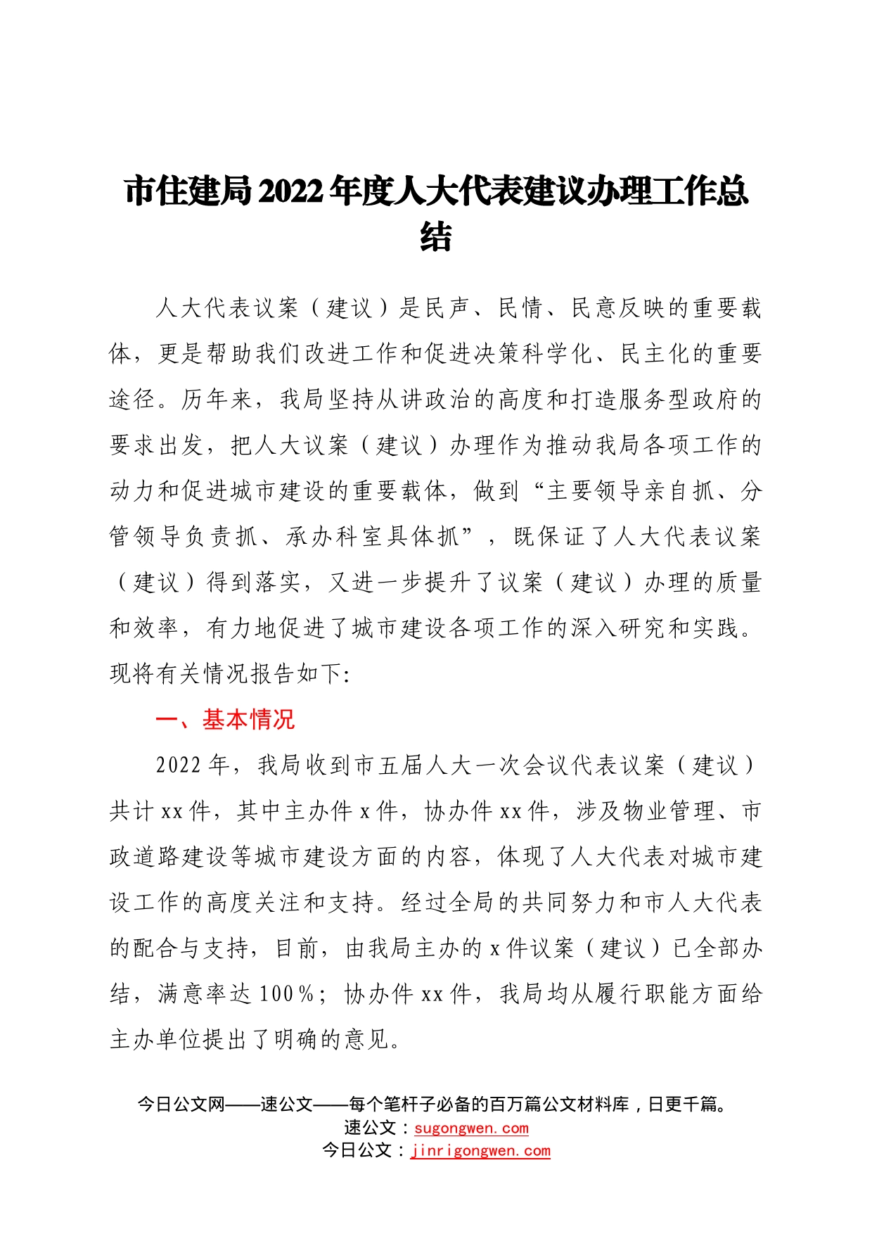 市住建局2022年度人大代表建议办理工作总结926_第1页