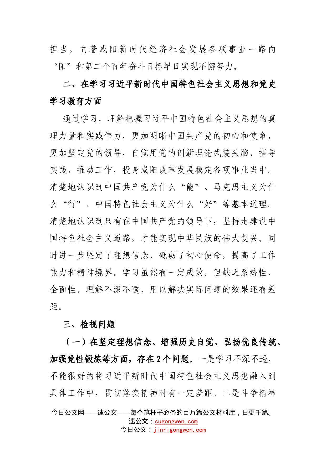 市委办公室党支部党员党史学习教育专题组织生活会发言材料_第2页