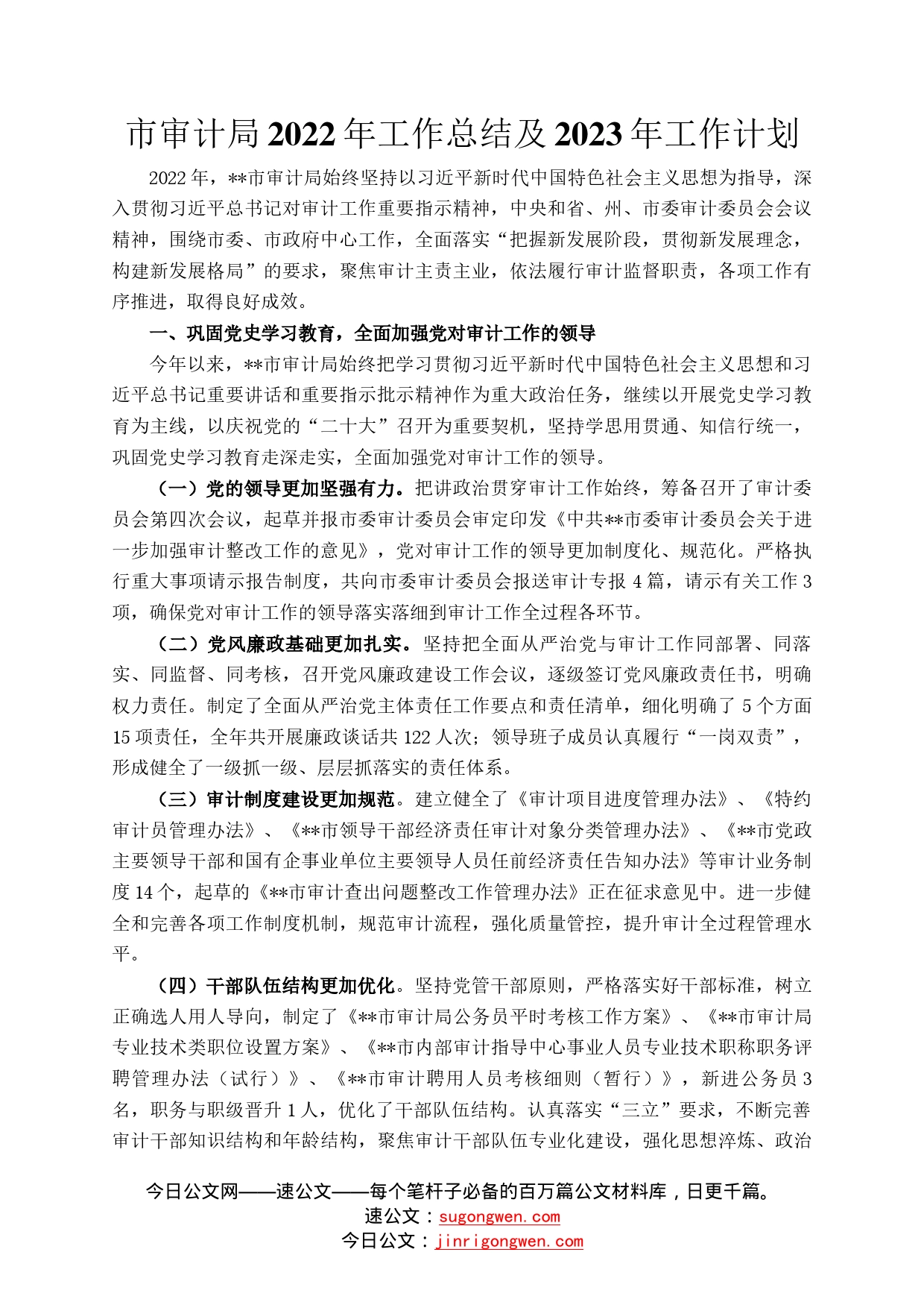 市审计局2022年工作总结及2023年工作计划65_第1页