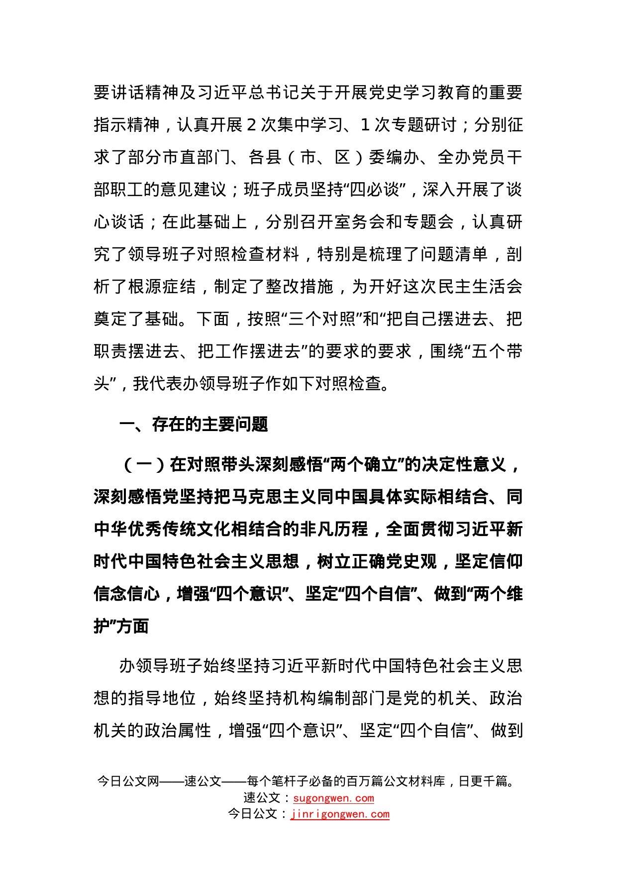 市直部门领导班子党史学习教育专题民主生活会对照检查材料_第2页