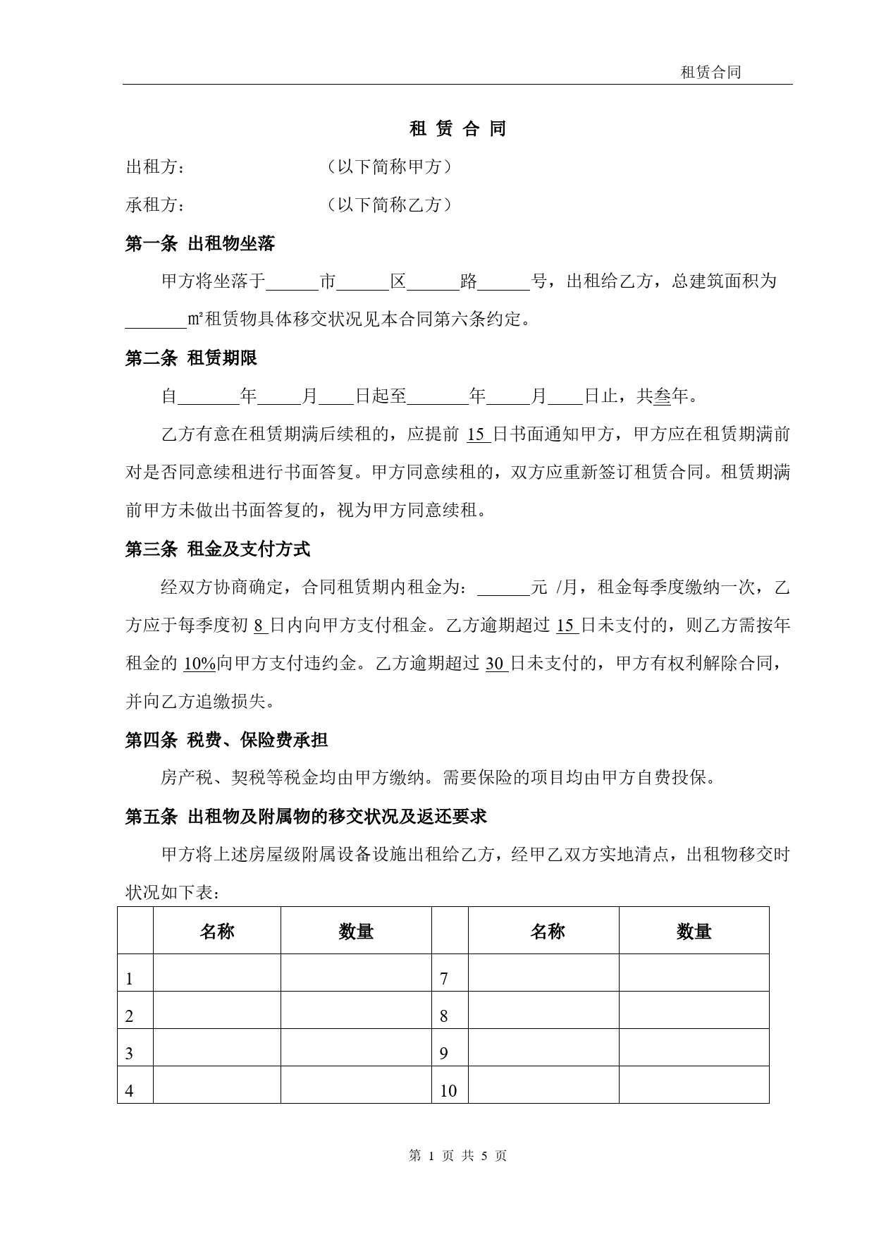 商铺店铺门面租赁合同范本(有利于乙方).doc_第1页