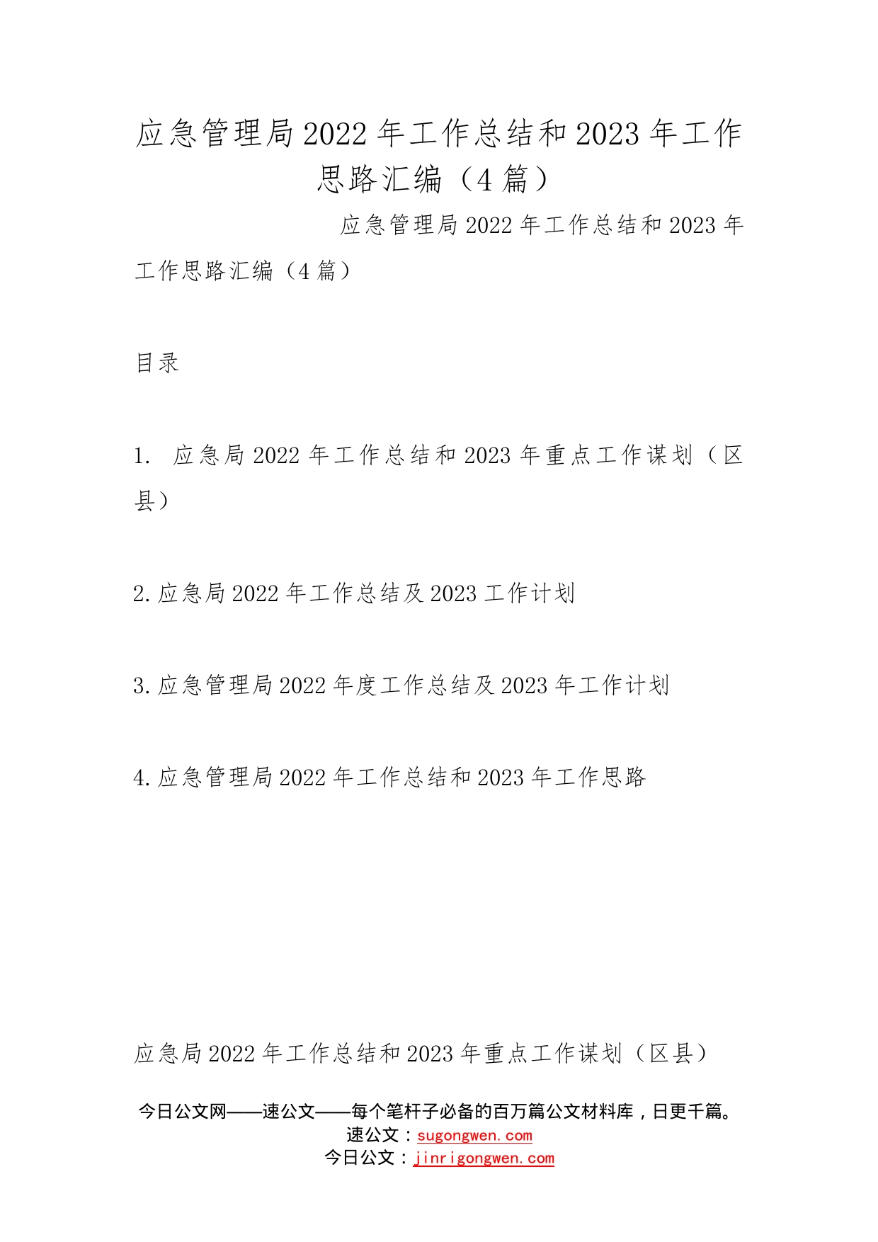 应急管理局2022年工作总结和2023年工作思路汇编（4篇）_第1页