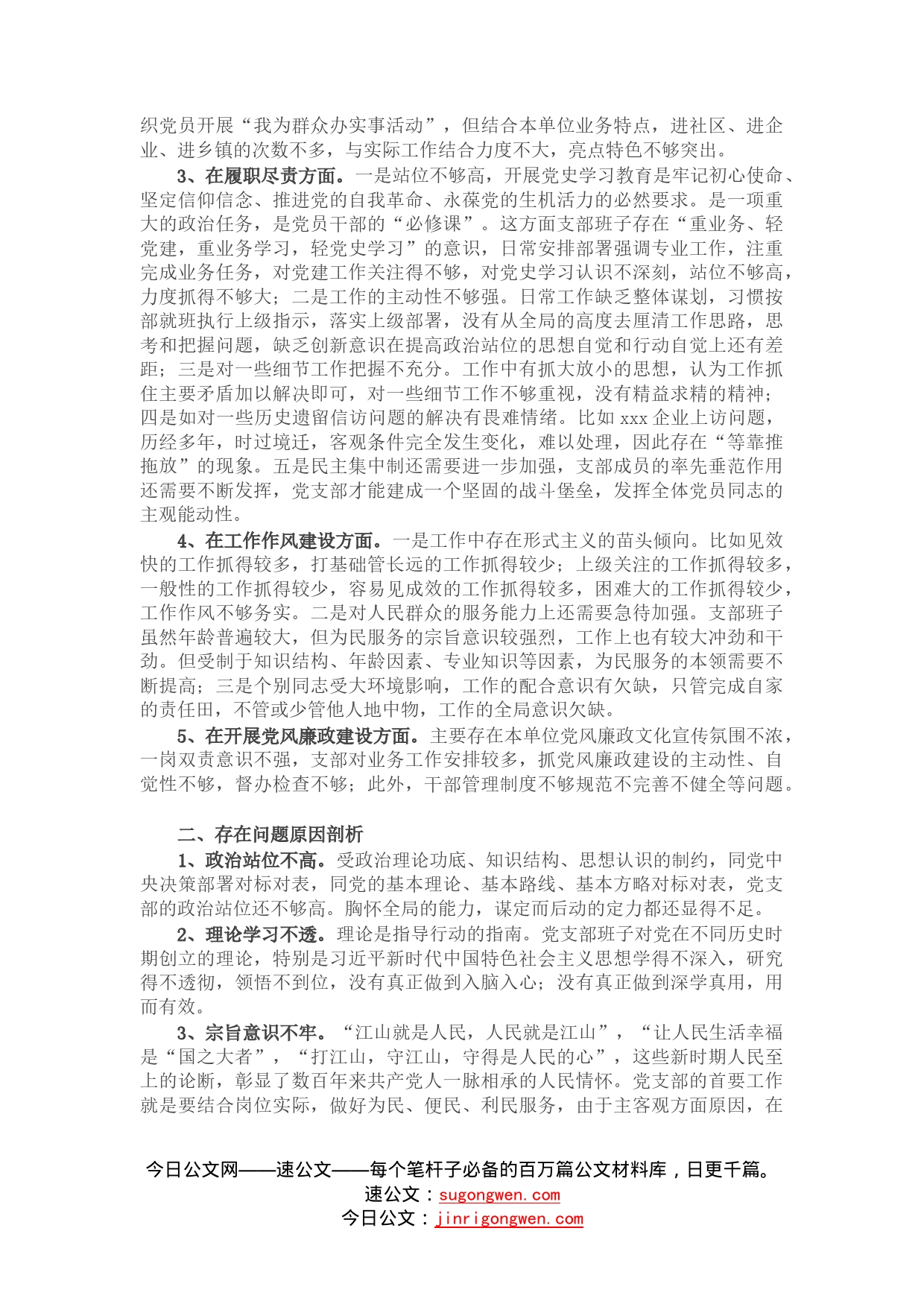 政法机关党支部班子党史学习教育专题组织生活会“五个方面”对照检查材料_第2页