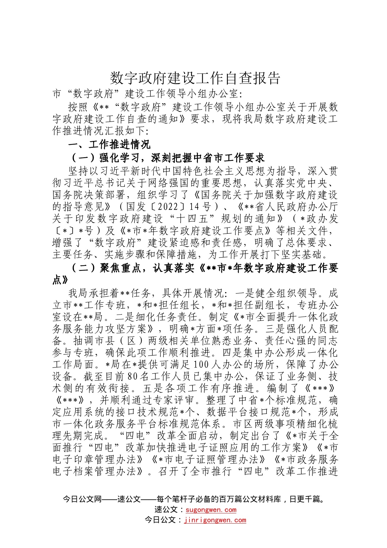 数字政府建设工作自查报告79_第1页