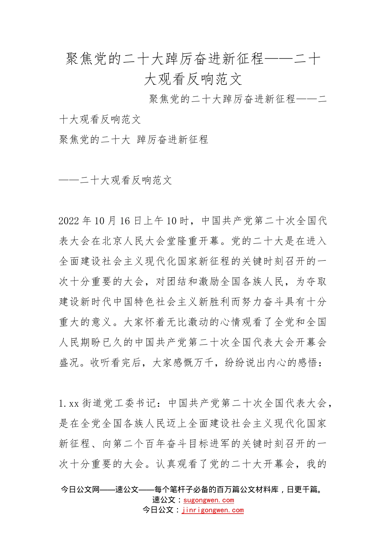 聚焦党的二十大踔厉奋进新征程——二十大观看反响范文_第1页