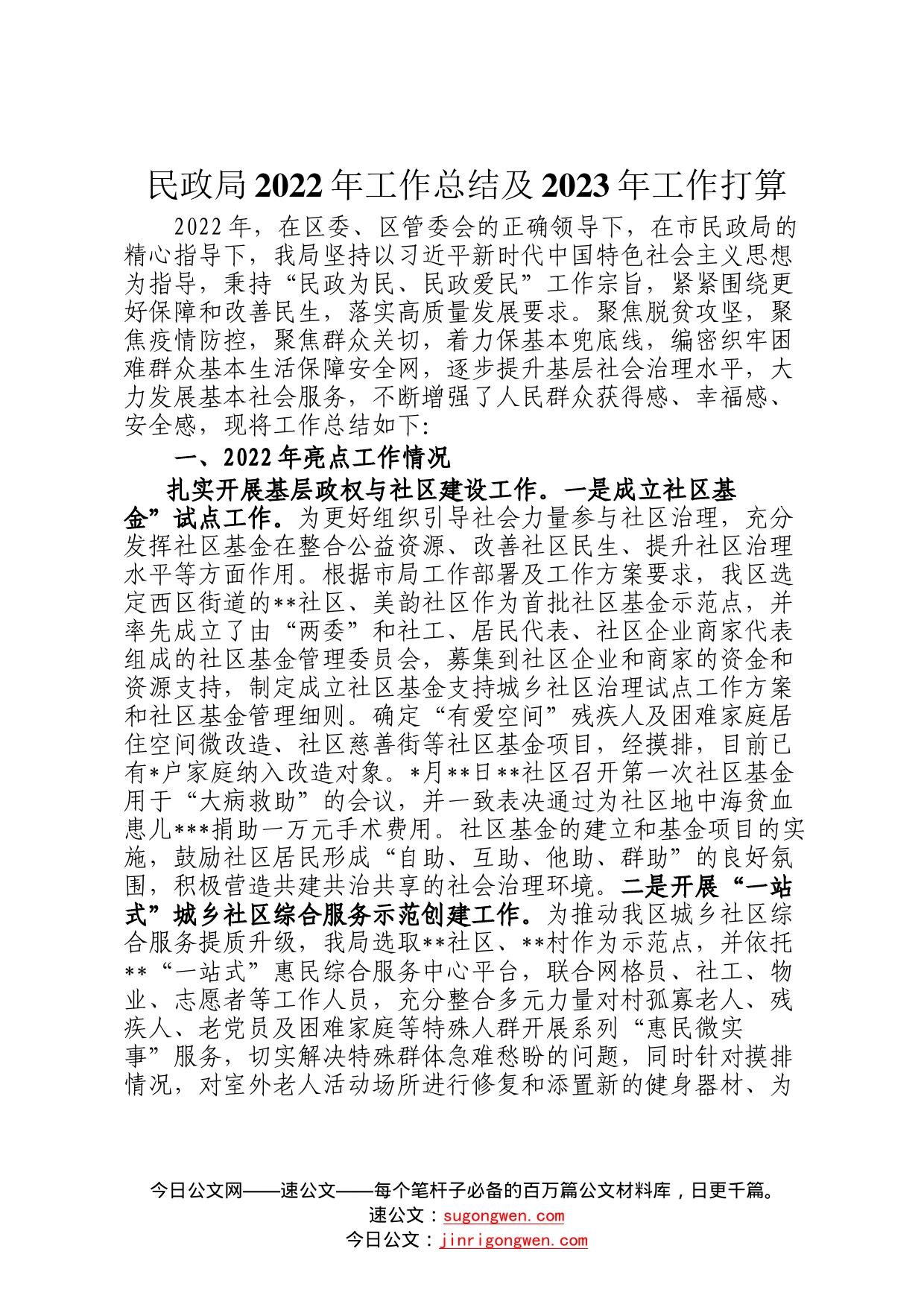 民政局2022年工作总结及2023年工作打算_第1页