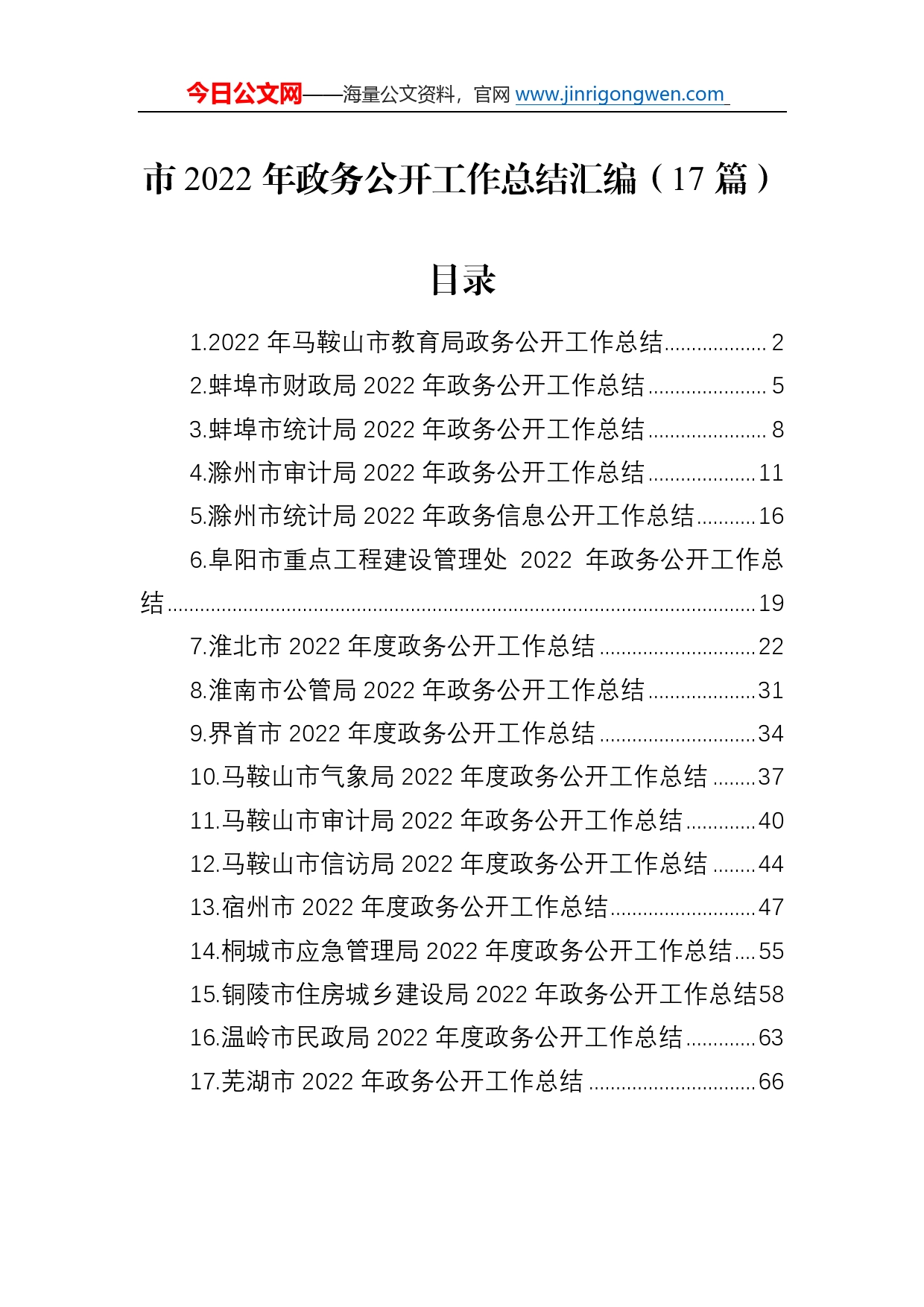 市2022年政务公开工作总结汇编（17篇）79_第1页