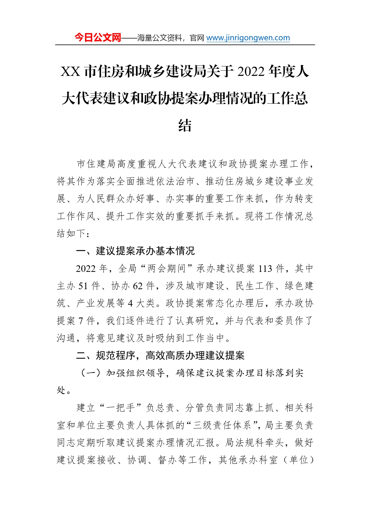 市住房和城乡建设局关于2022年度人大代表建议和政协提案办理情况的工作总结（20221223）8306_第1页