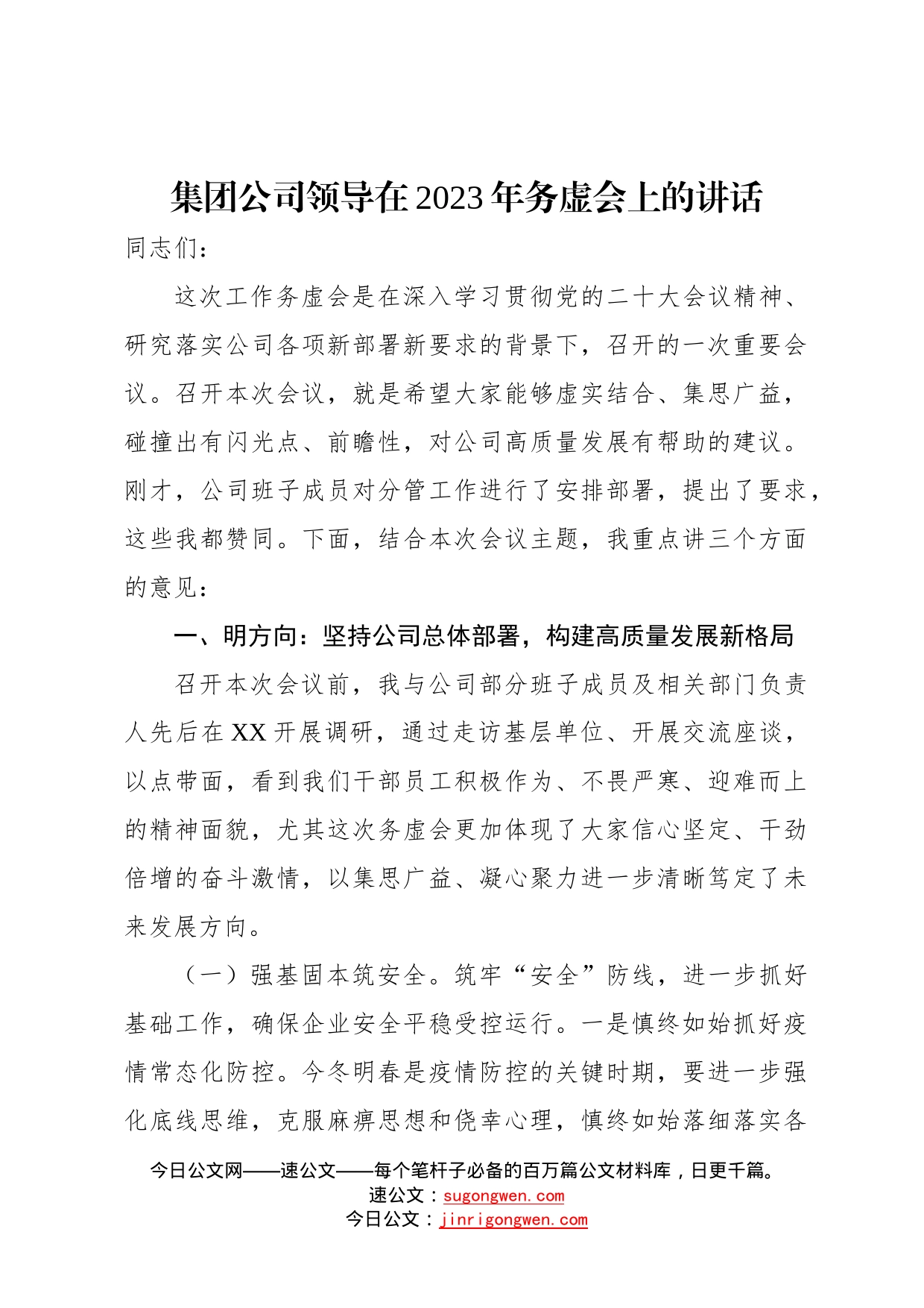 集团公司领导在2023年务虚会上的讲话0_第1页