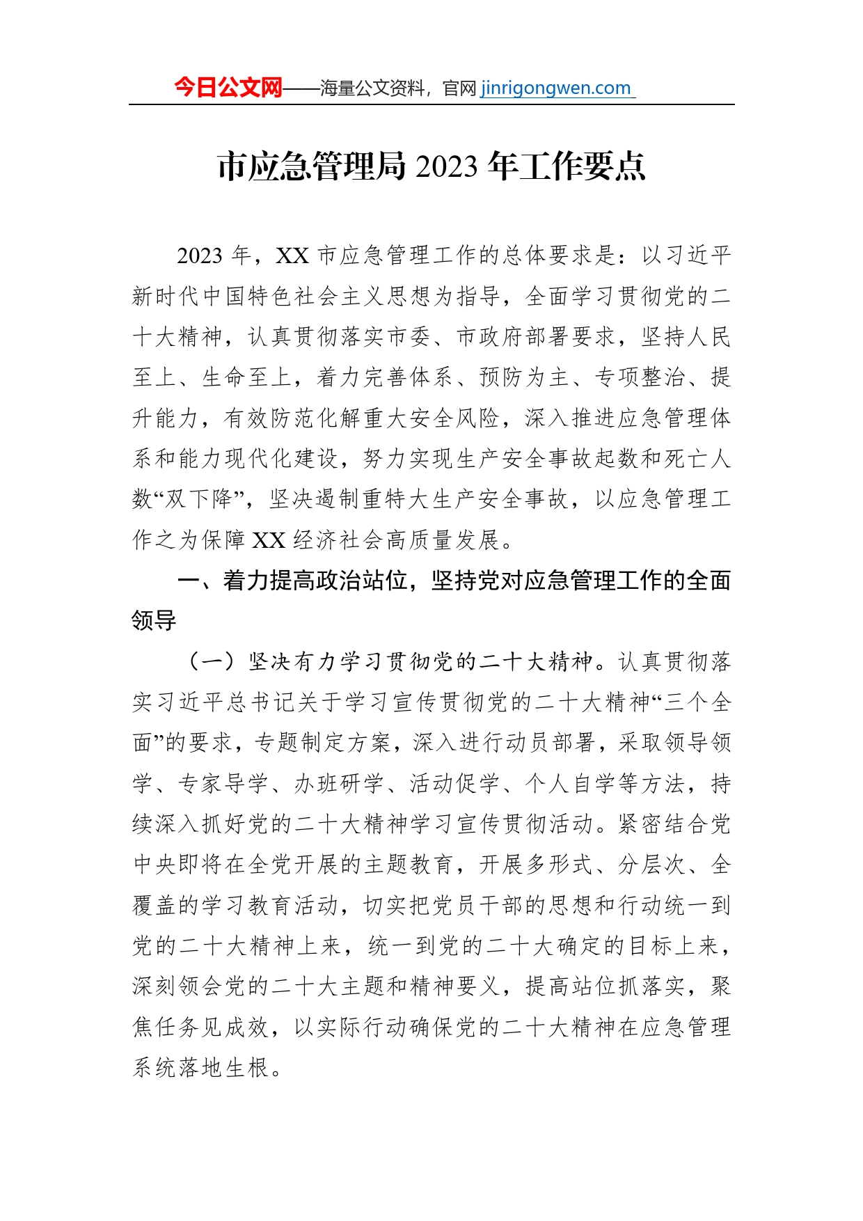 市应急管理局2023年工作要点_第1页
