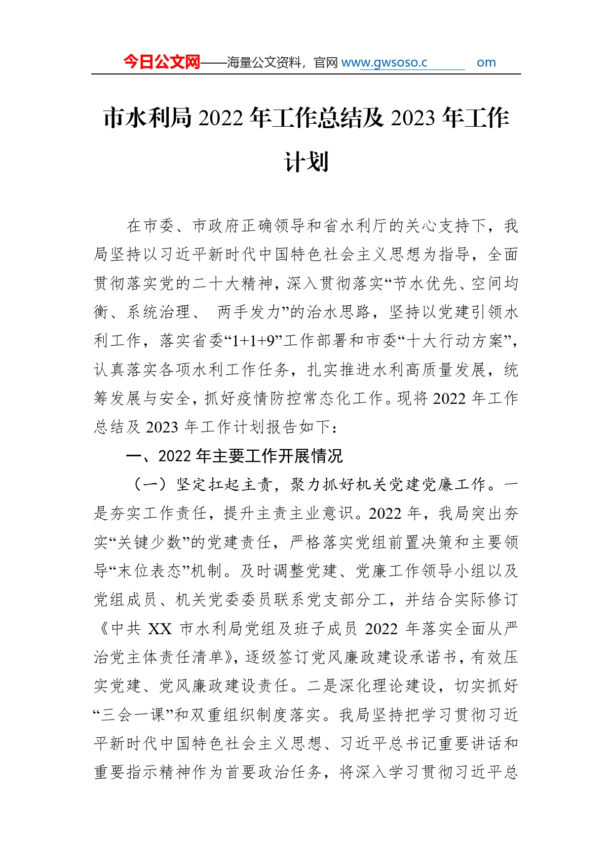 市水利局2022年工作总结及2023年工作计划39_第1页