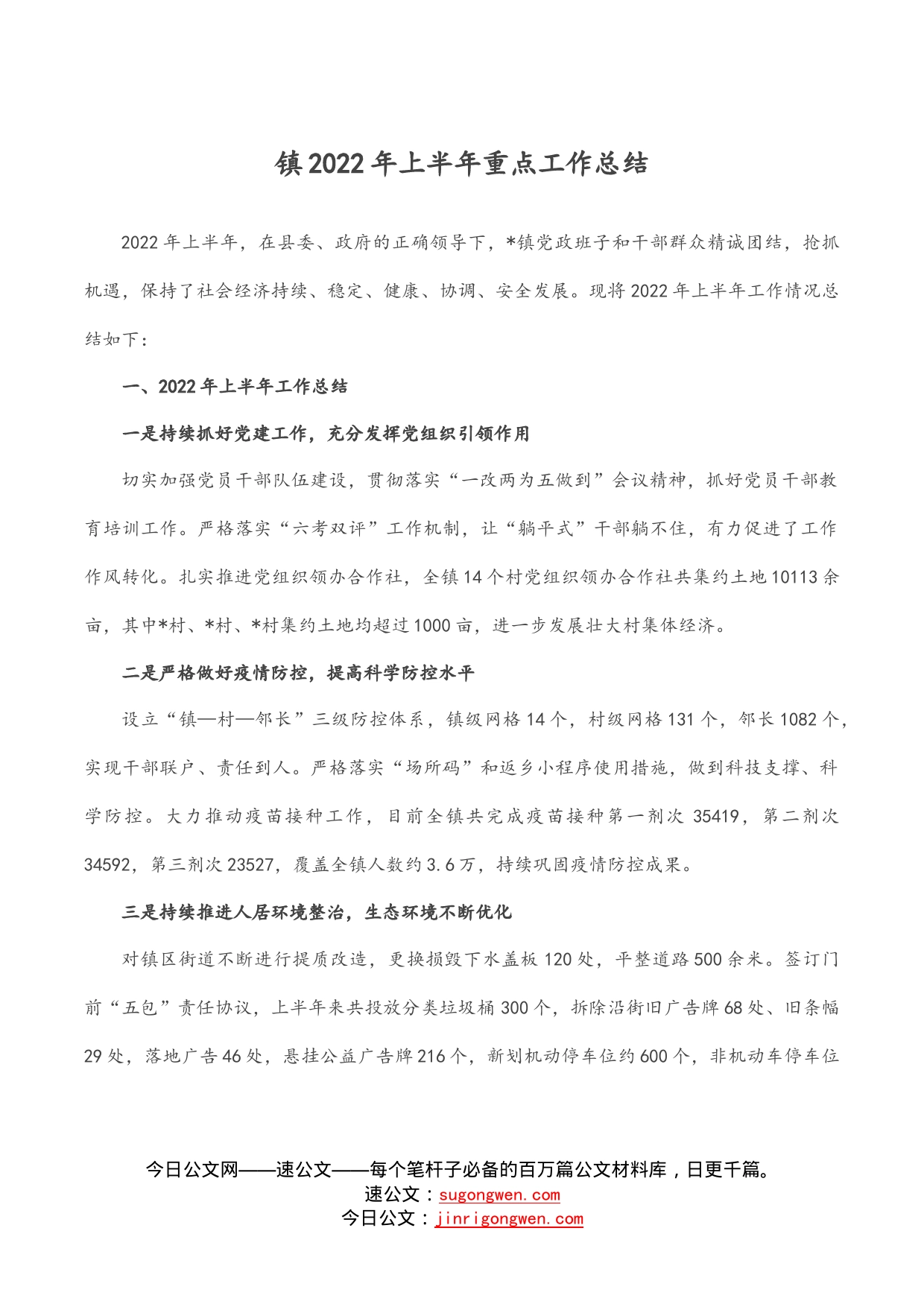 镇2022年上半年重点工作总结_第1页