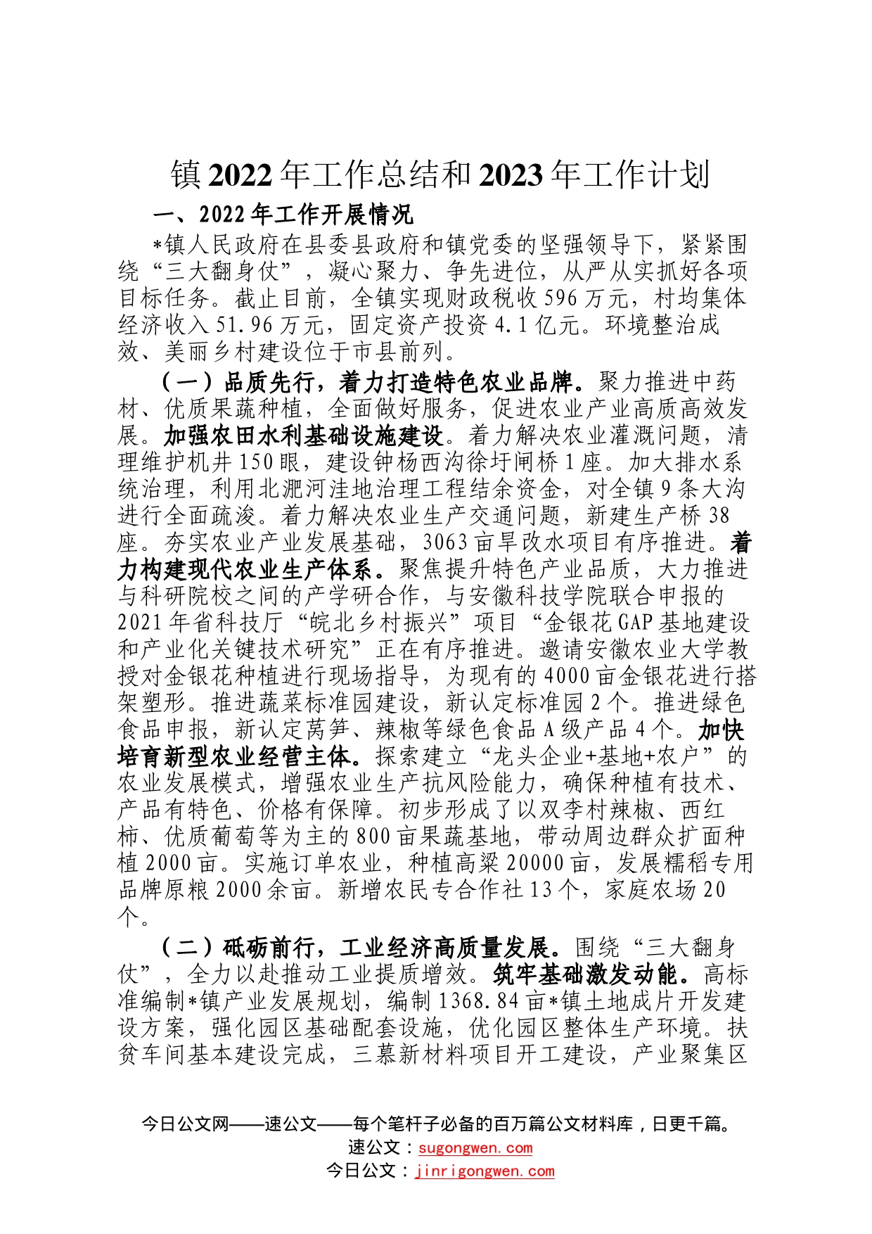 镇2022年工作总结和2023年工作计划2_第1页