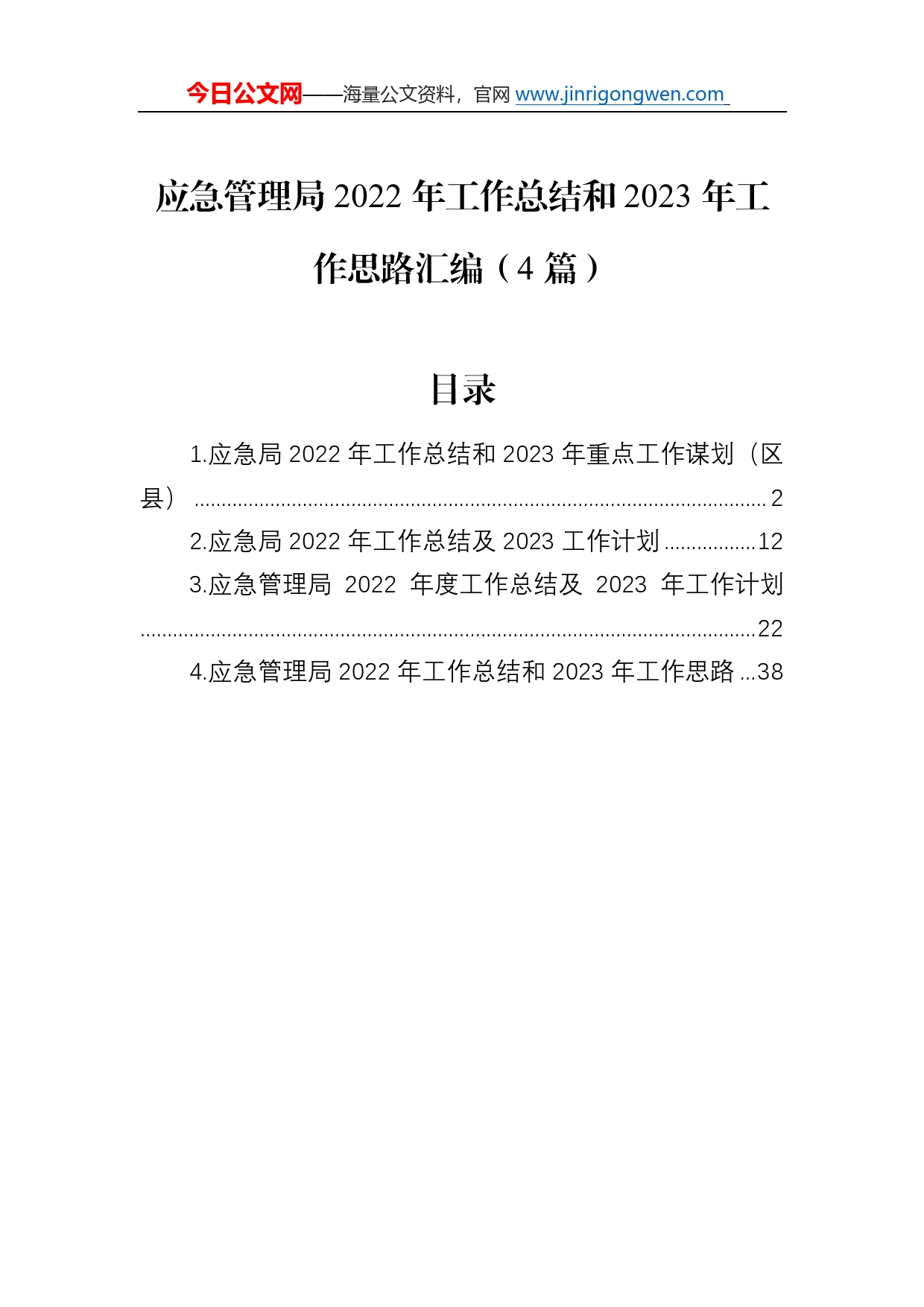 应急管理局2022年工作总结和2023年工作思路汇编（4篇）_第1页