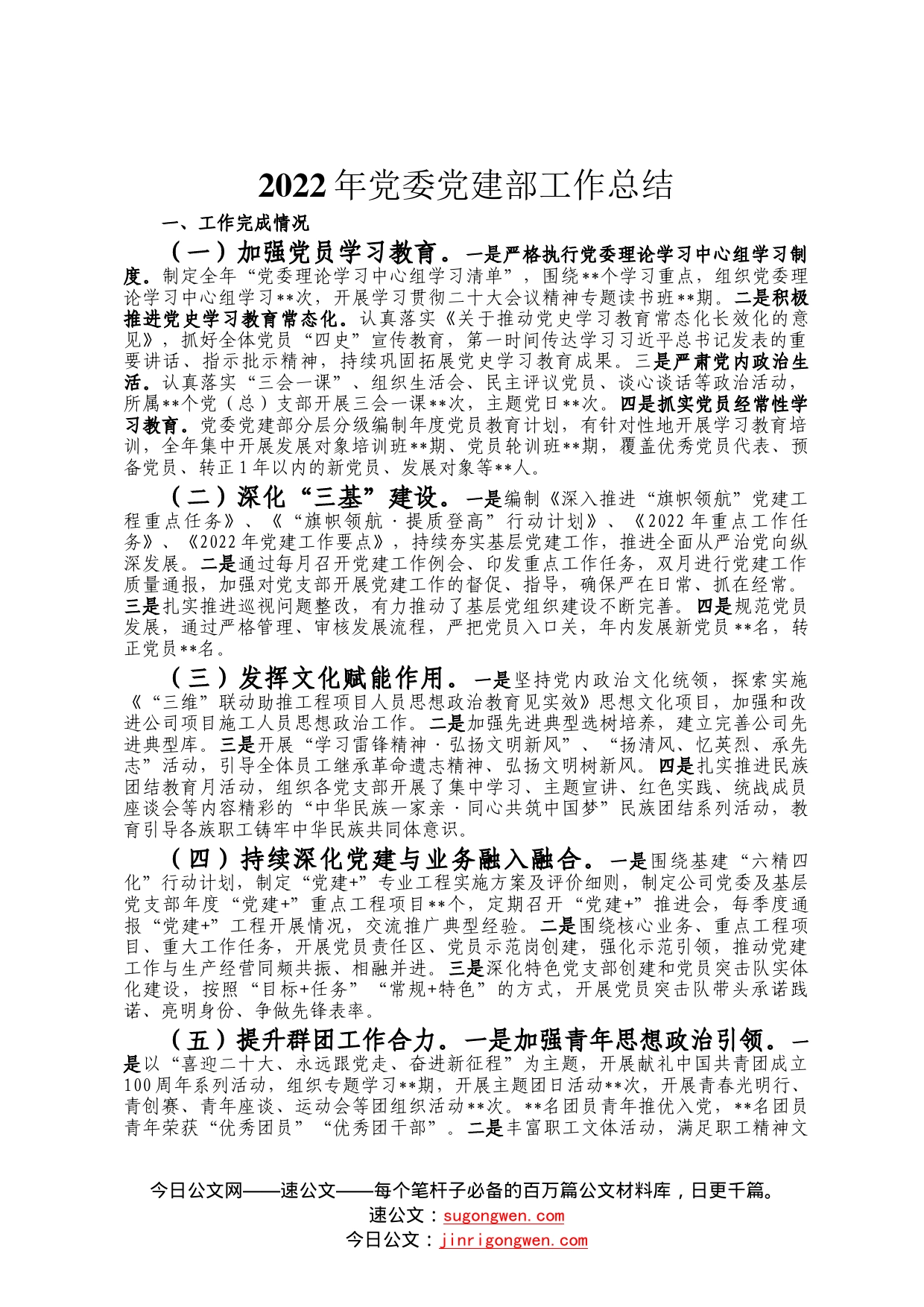 2022年党委党建部工作总结73925_第1页