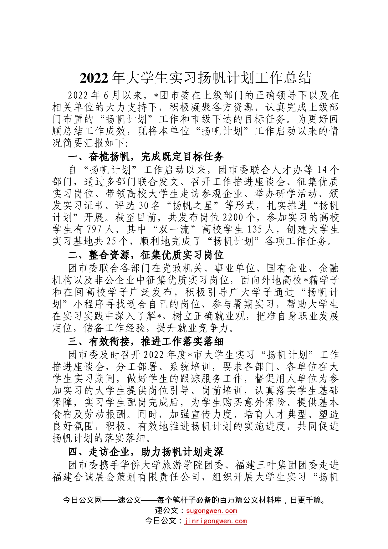 2022年大学生实习扬帆计划工作总结5885_第1页