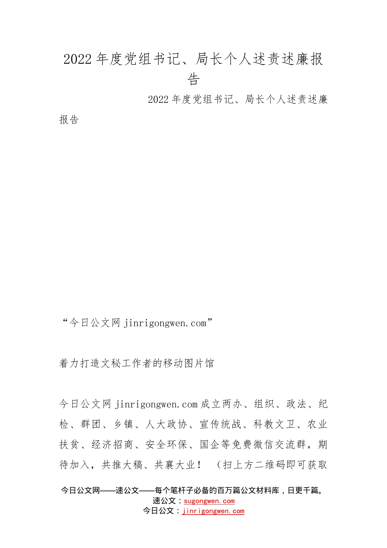 2022年度党组书记、局长个人述责述廉报告(1)_第1页