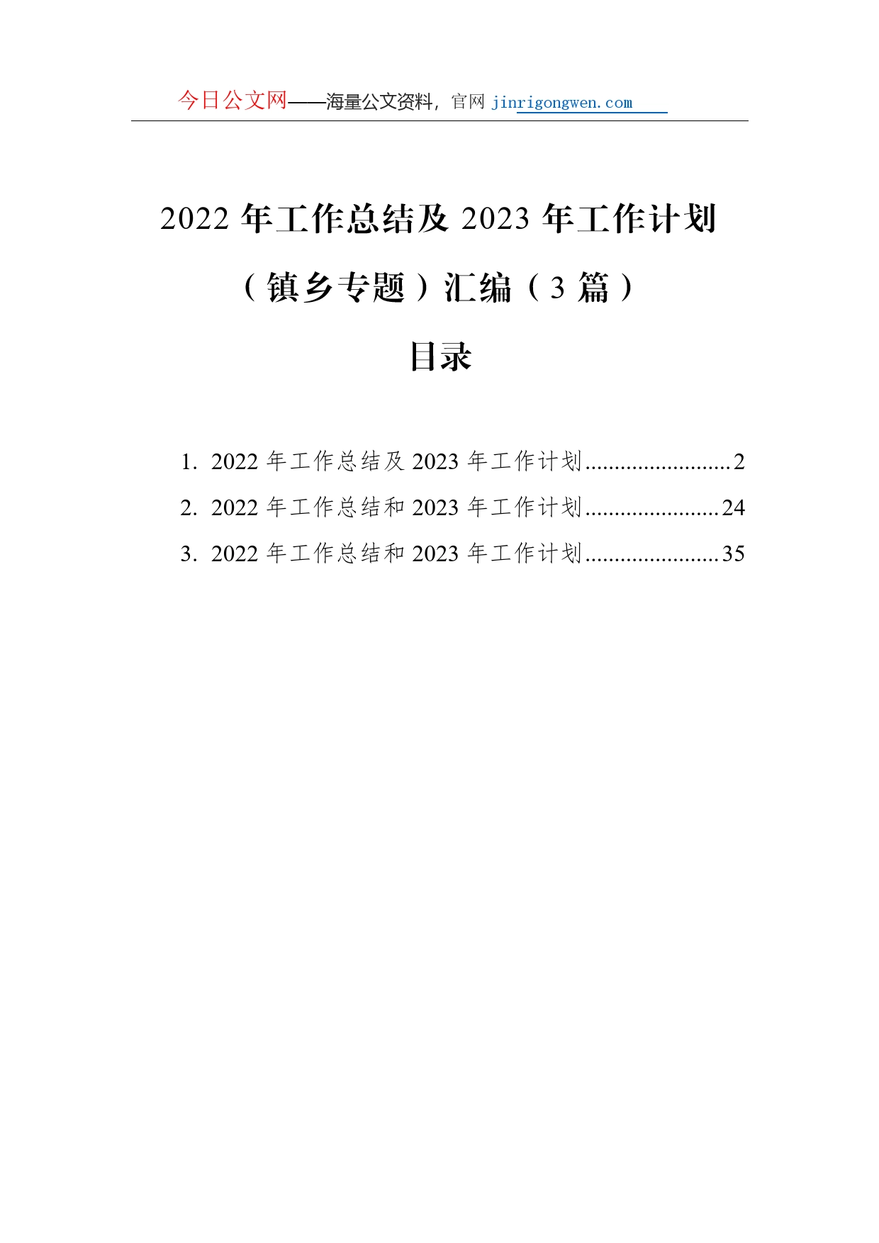 2022年工作总结及2023年工作计划（镇乡专题）汇编（3篇）_第1页