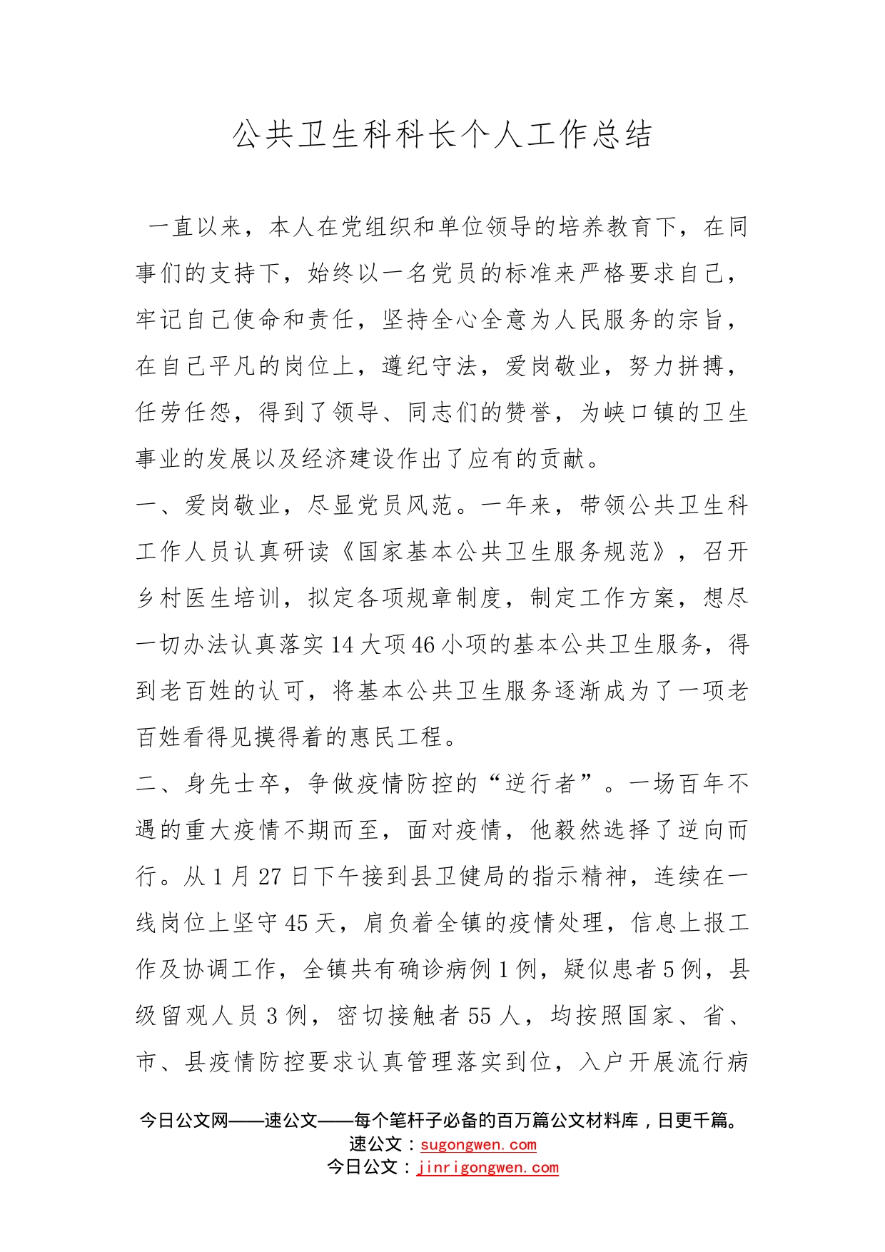 公共卫生科科长个人工作总结_第1页