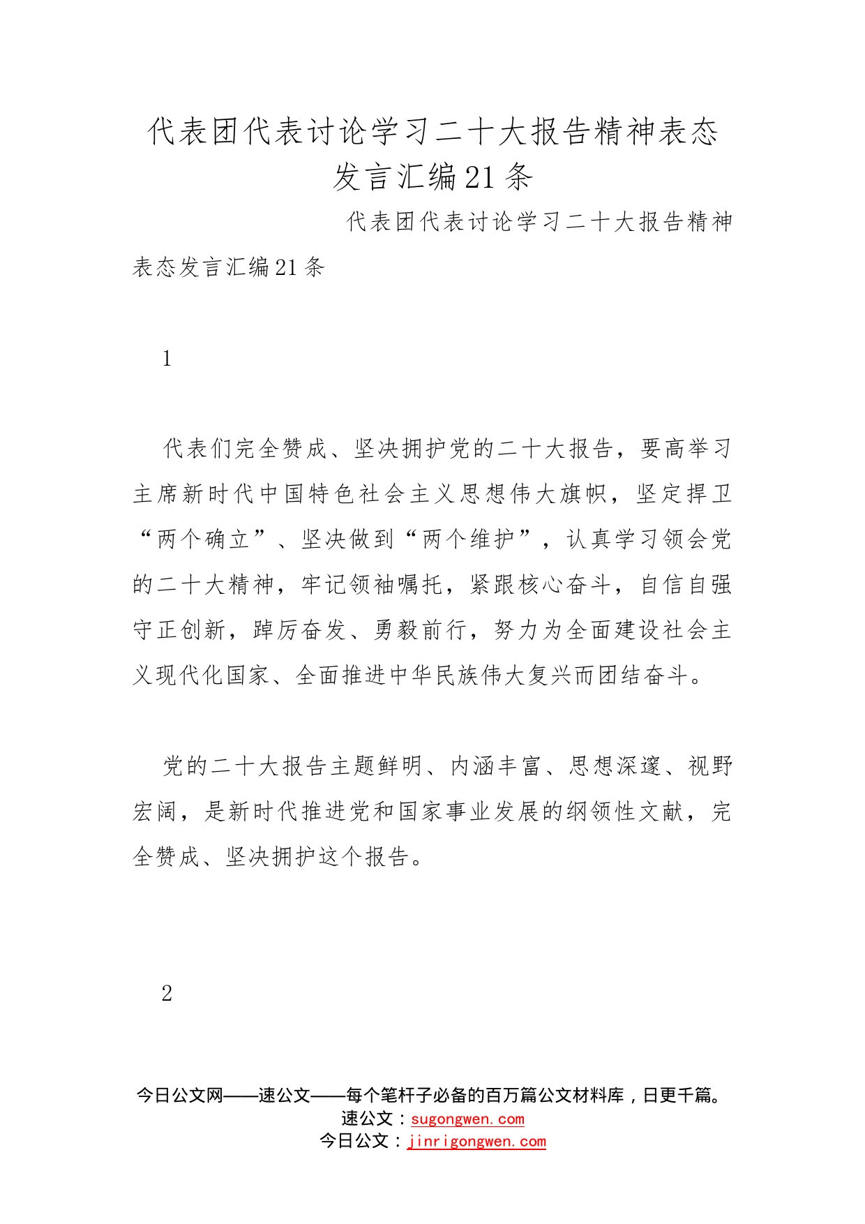 代表团代表讨论学习二十大报告精神表态发言汇编21条_第1页