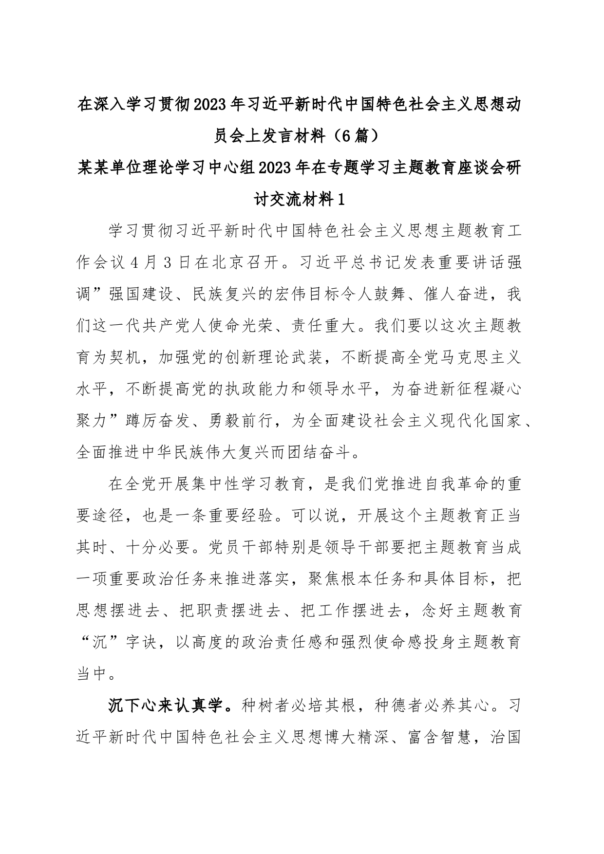 (6篇)在深入学习贯彻2023年习近平新时代中国特色社会主义思想动员会上发言材料_第1页