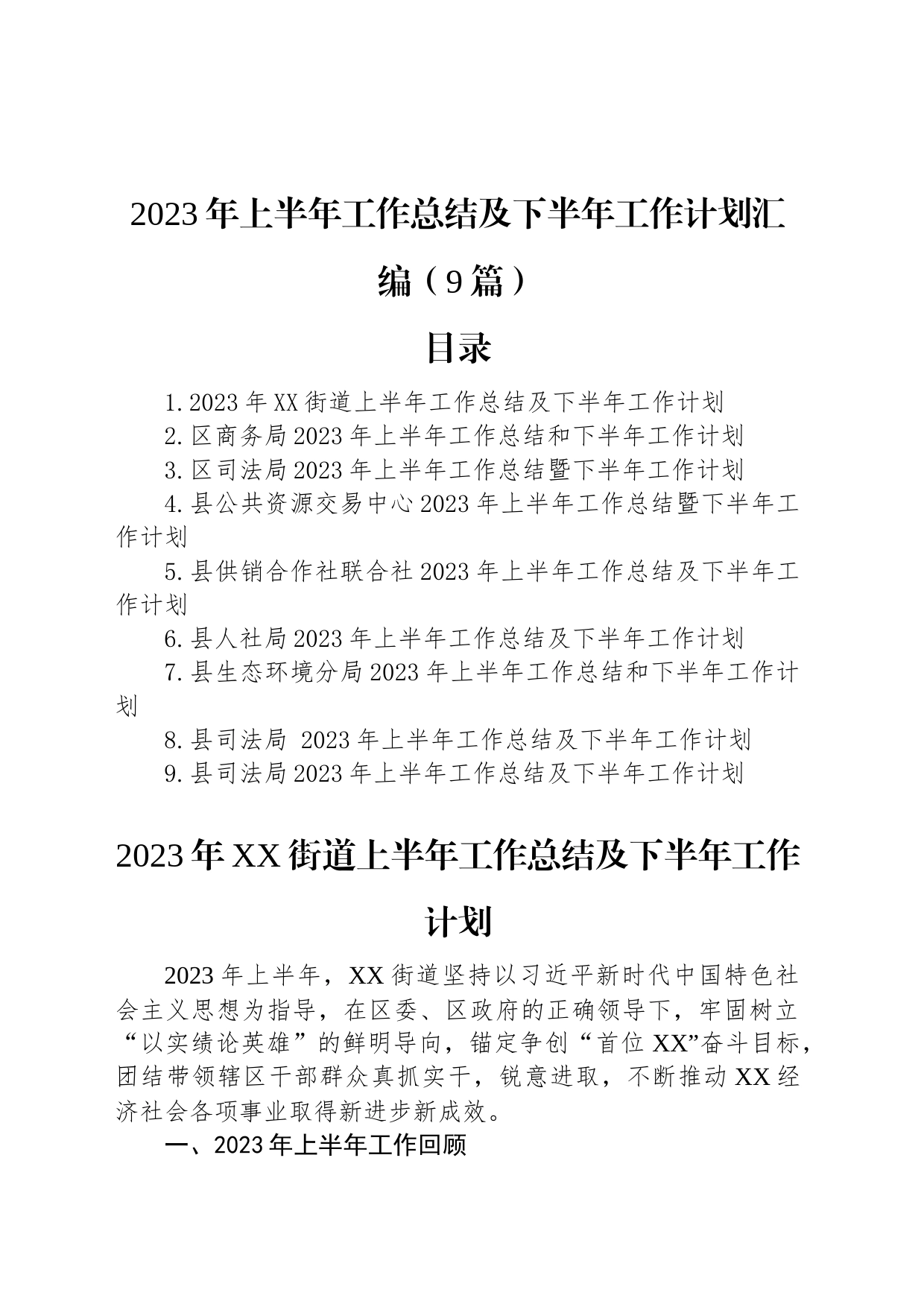 2023年上半年工作总结及下半年工作计划汇编（9篇）_第1页