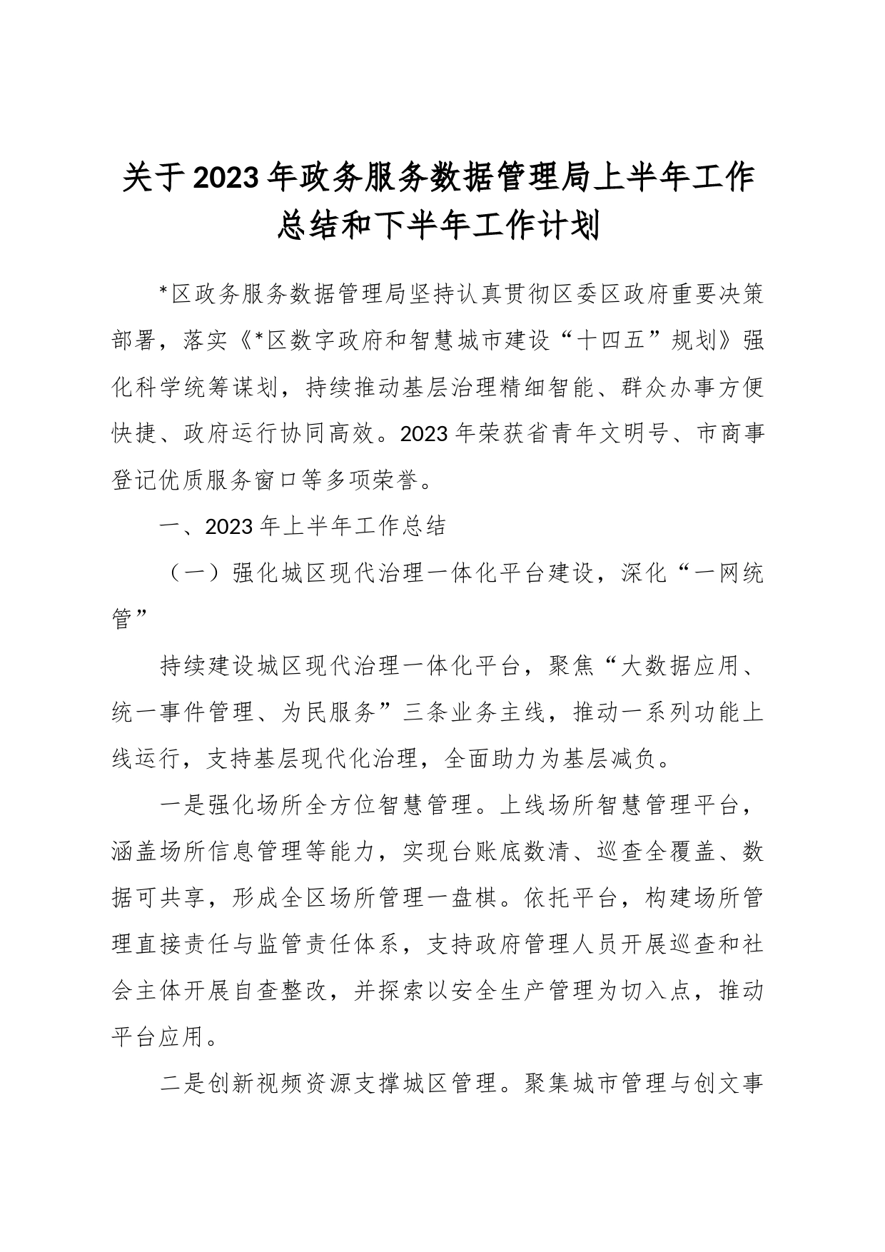 关于2023年政务服务数据管理局上半年工作总结和下半年工作计划_第1页