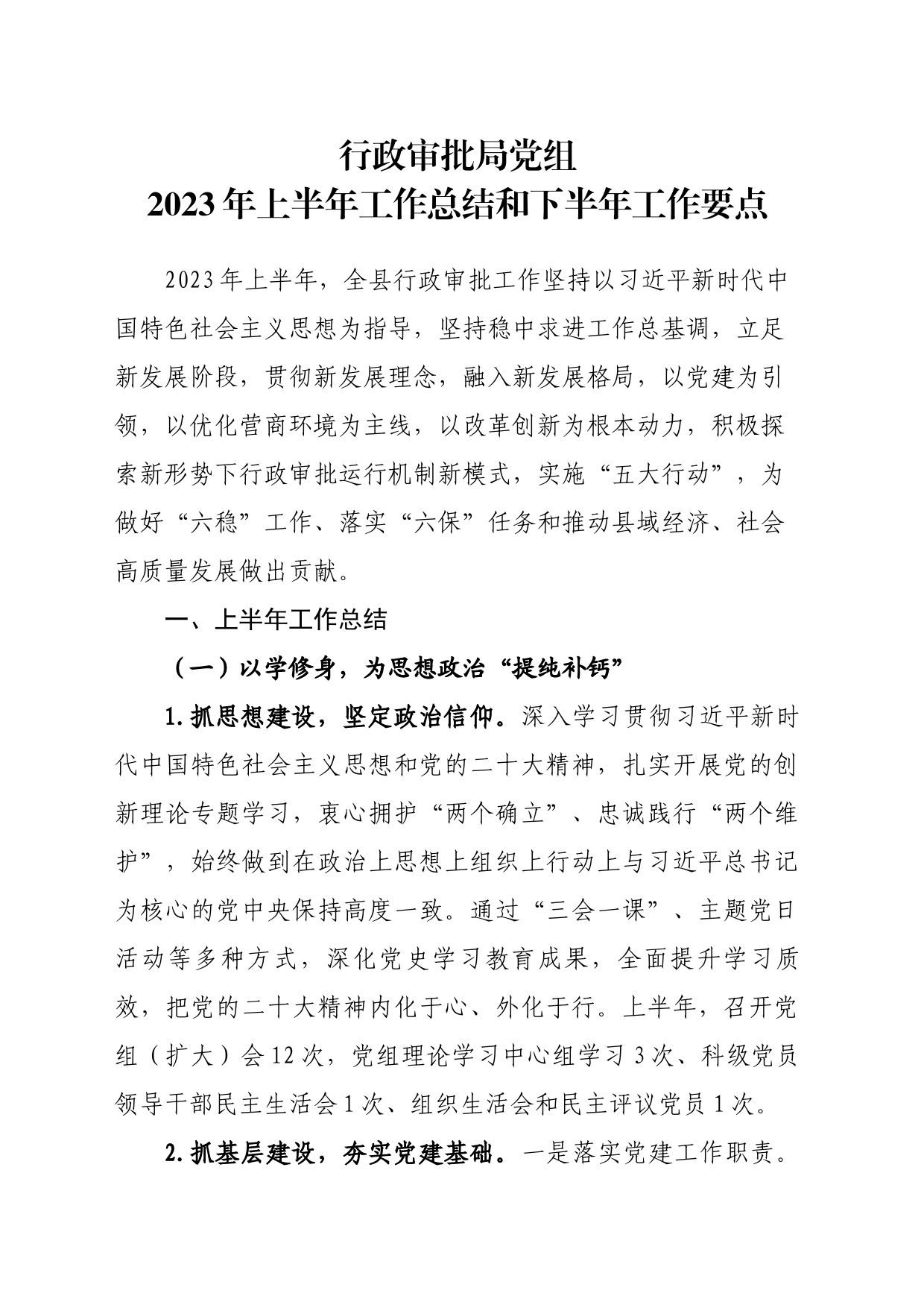 行政审批局2023年上半年工作总结及下半年工作要点_第1页