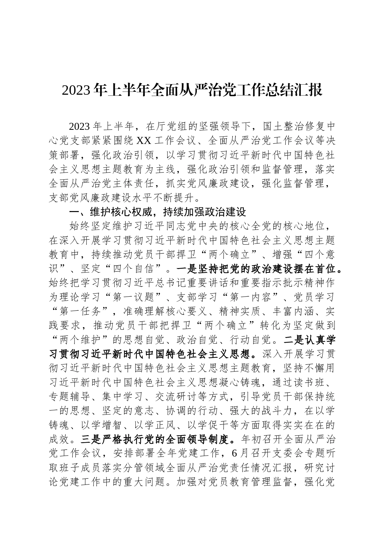 2023年上半年全面从严治党工作总结汇报_第1页