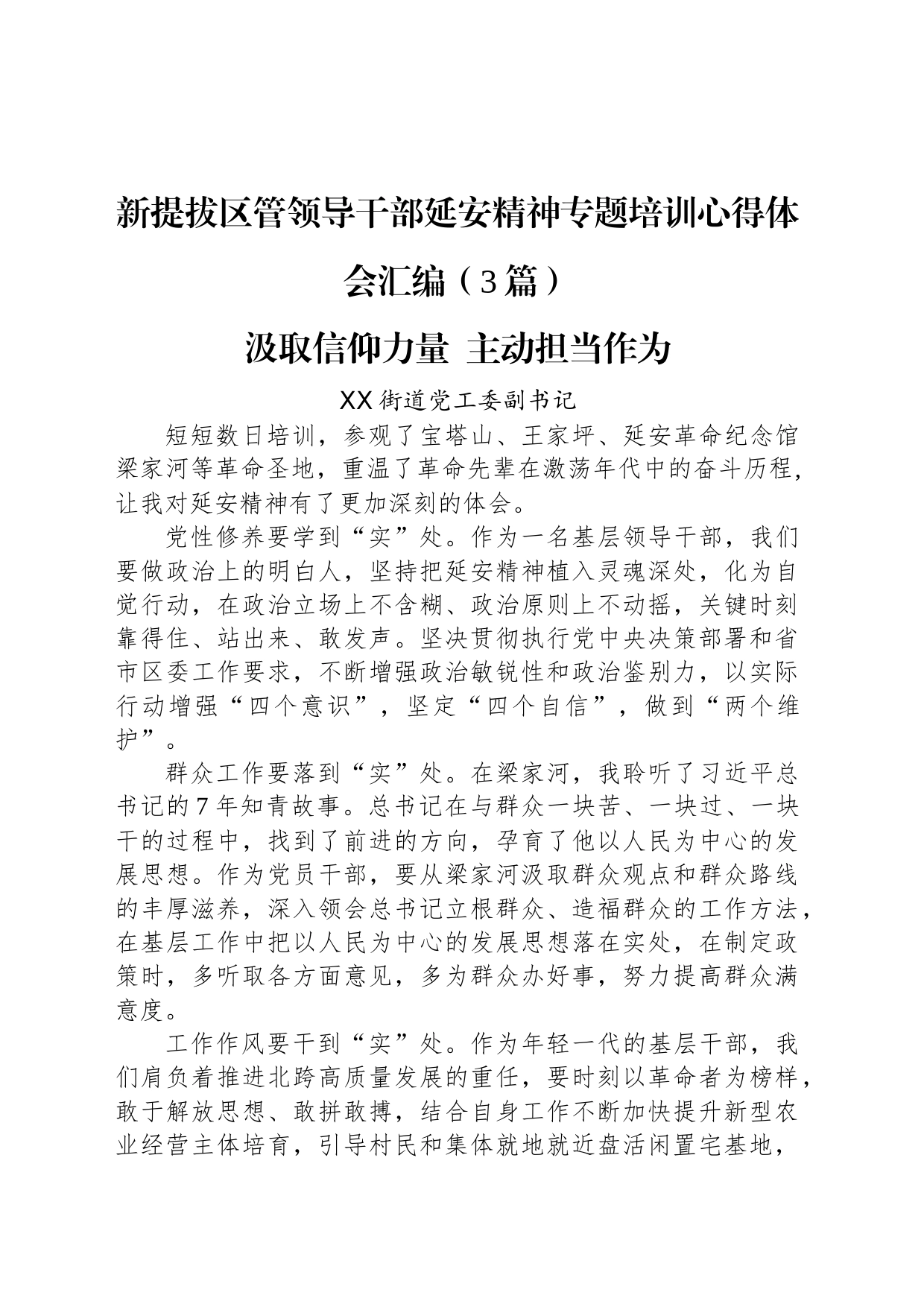 新提拔区管领导干部延安精神专题培训心得体会汇编（3篇）_第1页