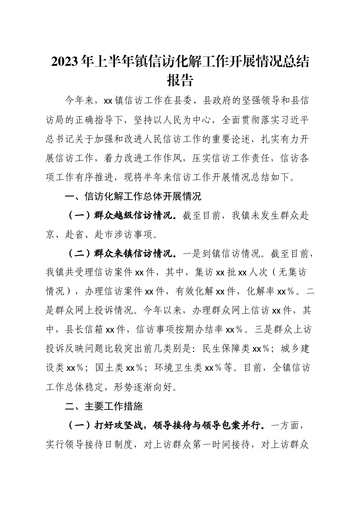 2023年上半年镇信访化解工作开展情况总结报告_第1页