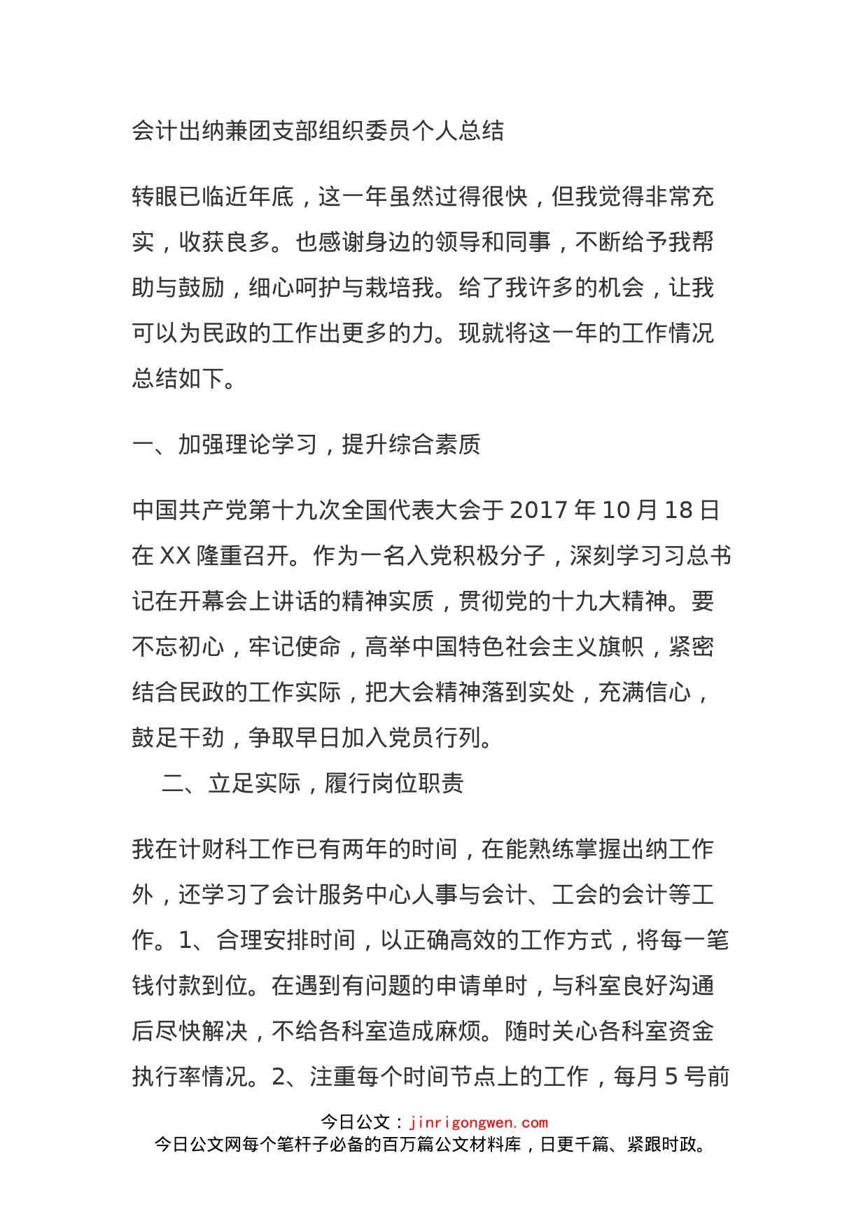 会计出纳兼团支部组织委员个人总结_第1页