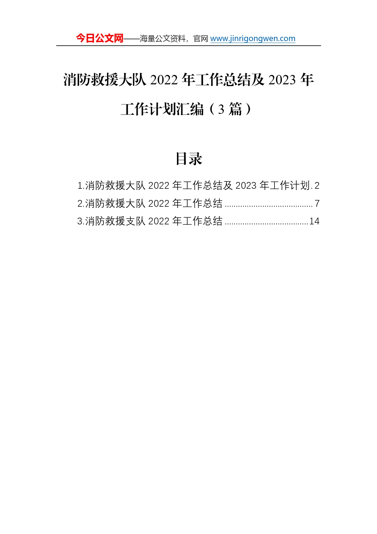 消防救援大队2022年工作总结及2023年工作计划汇编（3篇）_第1页