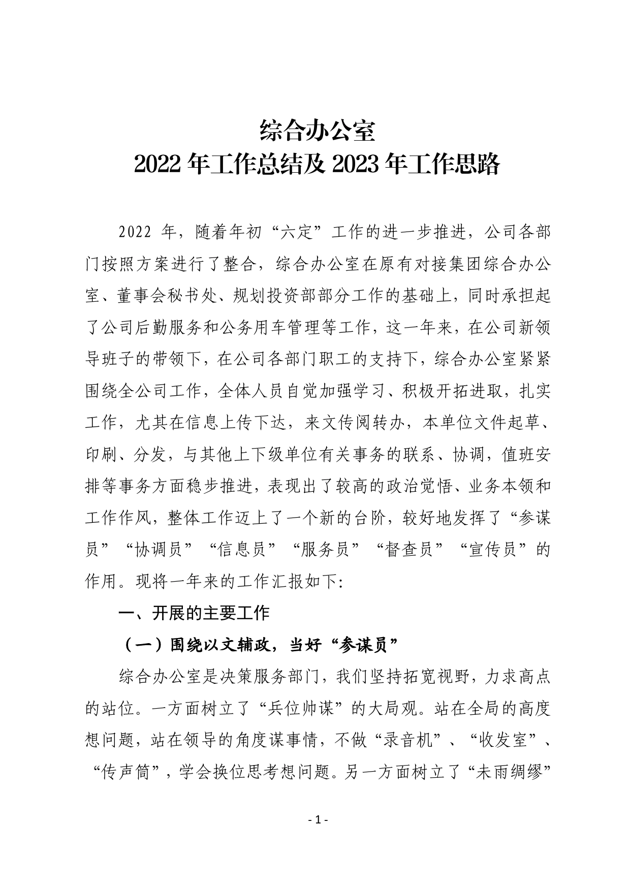 综合办公室2022年工作总结及2023年工作思路._第1页