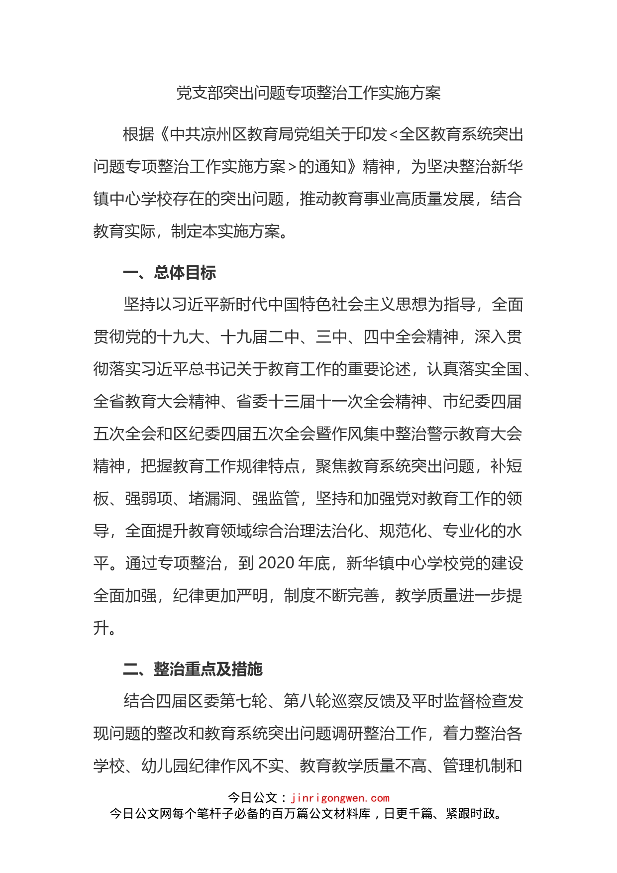 党支部突出问题专项整治工作实施方案_第1页